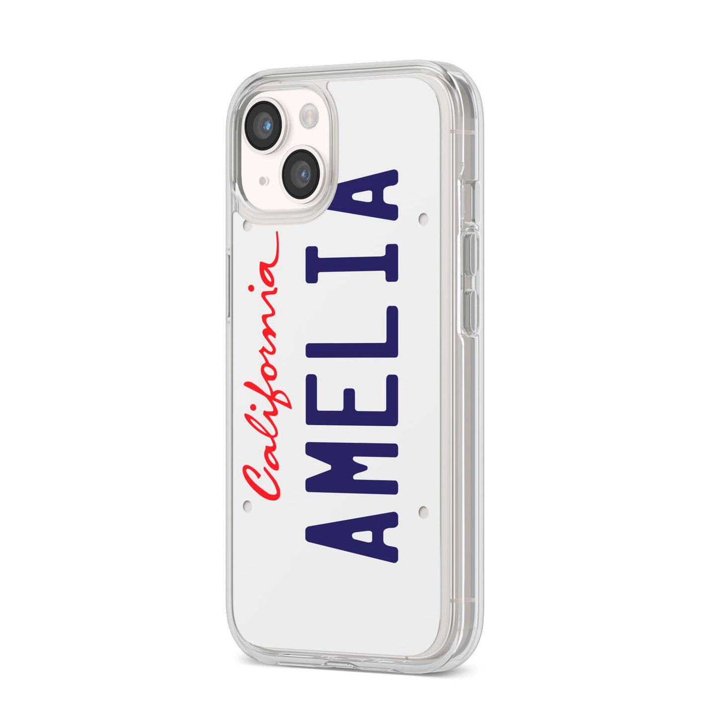 Personalised California License Plate iPhone 14 Clear Tough Case Starlight Angled Image