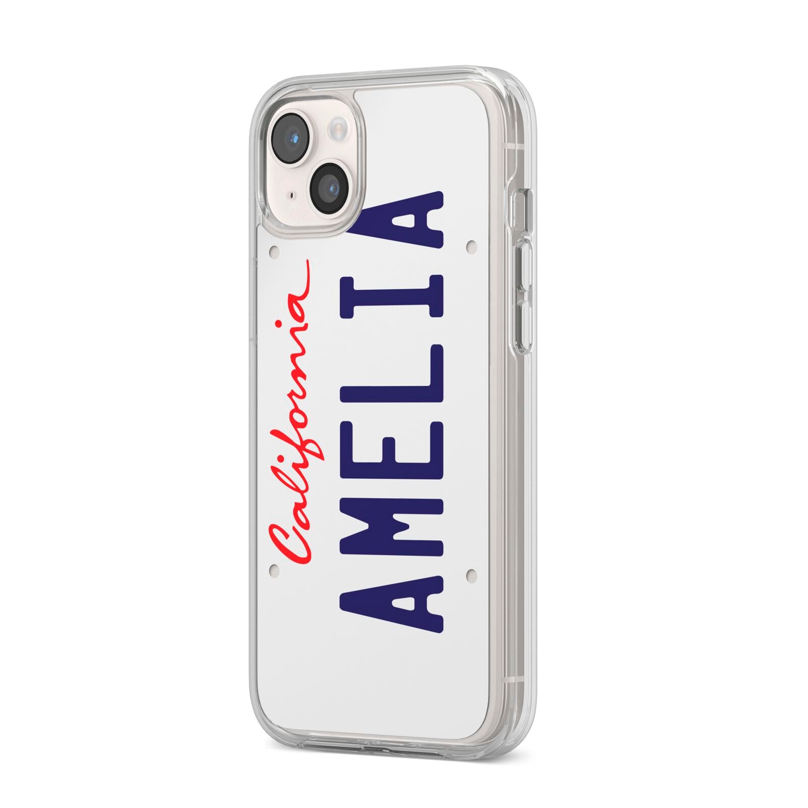 Personalised California License Plate iPhone 14 Plus Clear Tough Case Starlight Angled Image