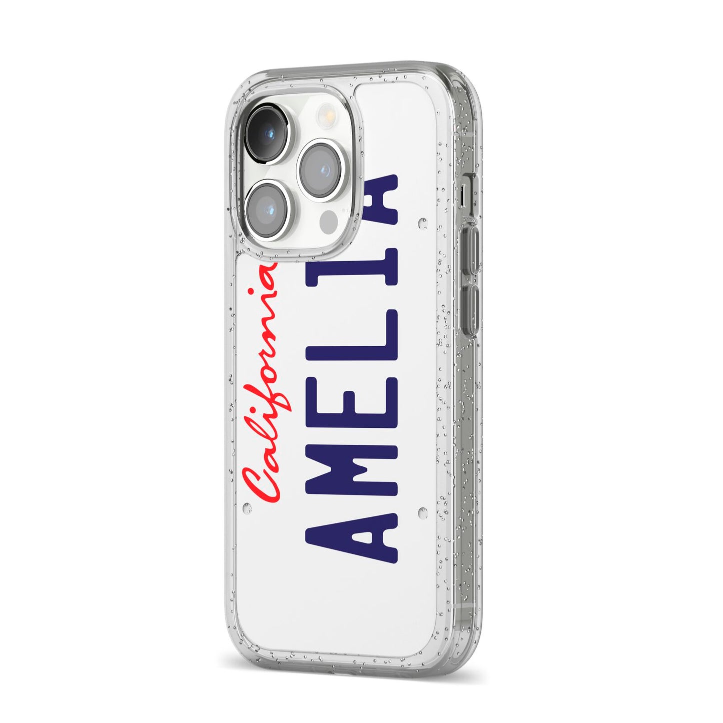 Personalised California License Plate iPhone 14 Pro Glitter Tough Case Silver Angled Image