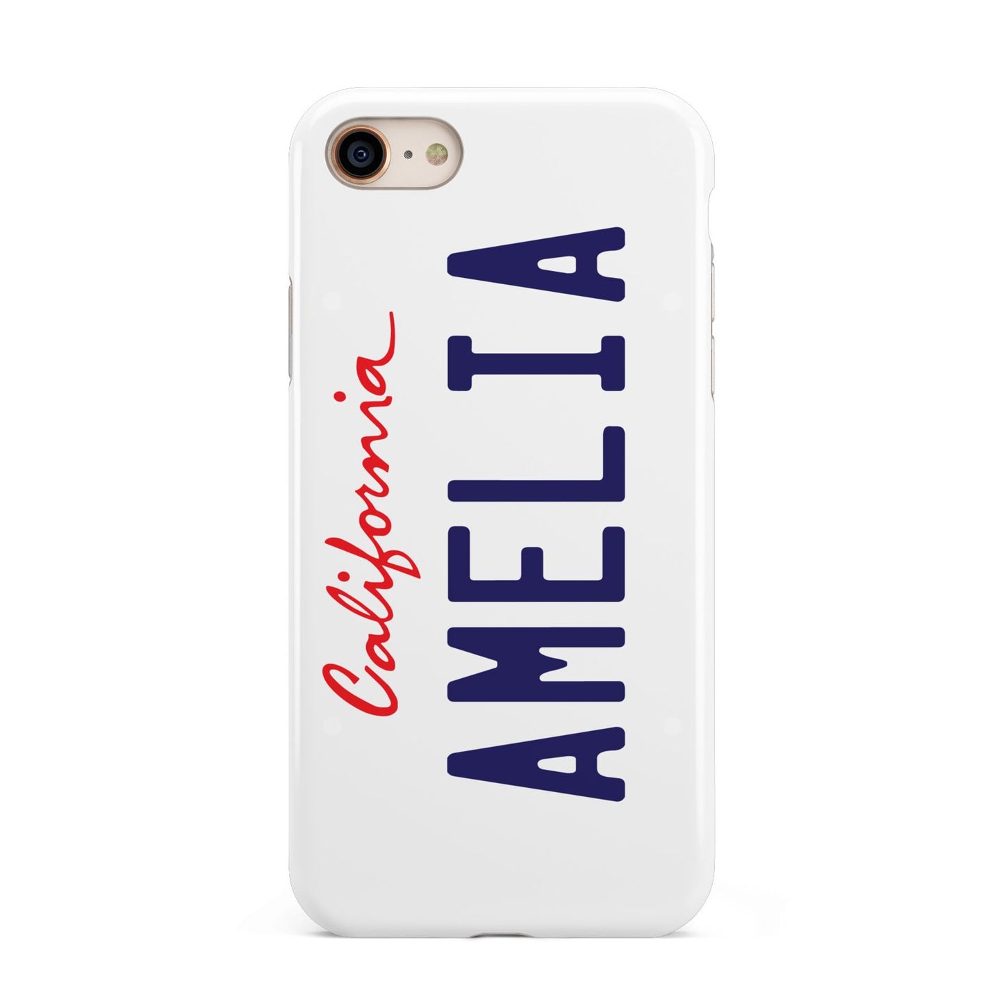 Personalised California License Plate iPhone 8 3D Tough Case on Gold Phone