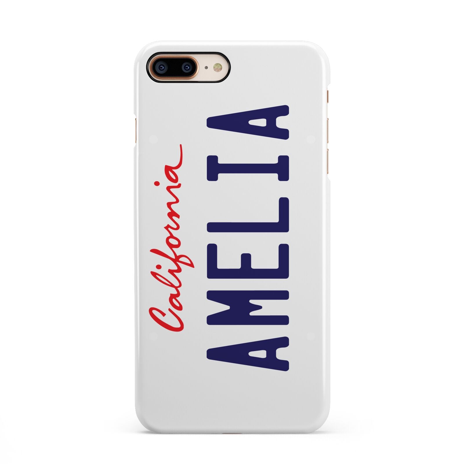 Personalised California License Plate iPhone 8 Plus 3D Snap Case on Gold Phone