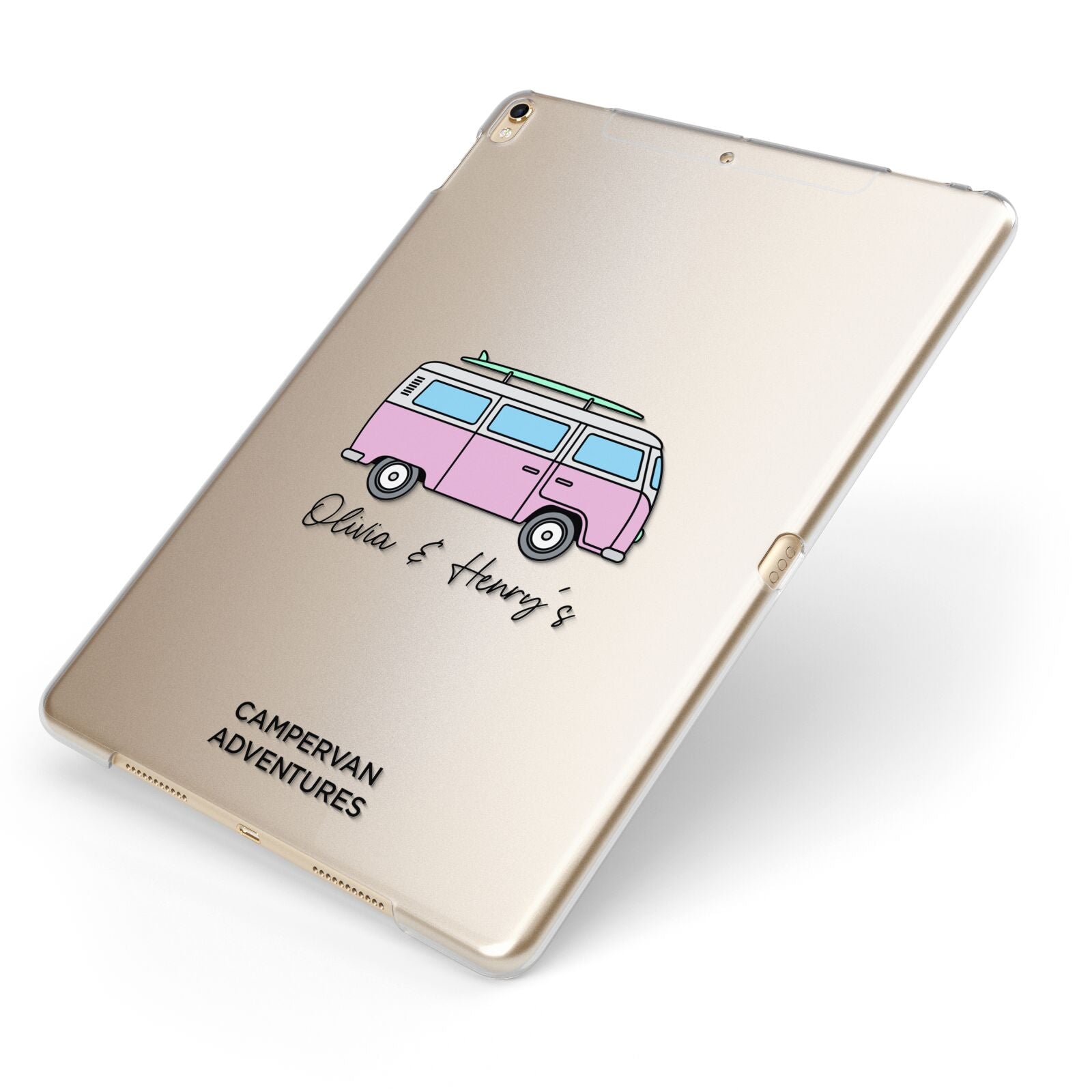 Personalised Campervan Adventures Apple iPad Case on Gold iPad Side View