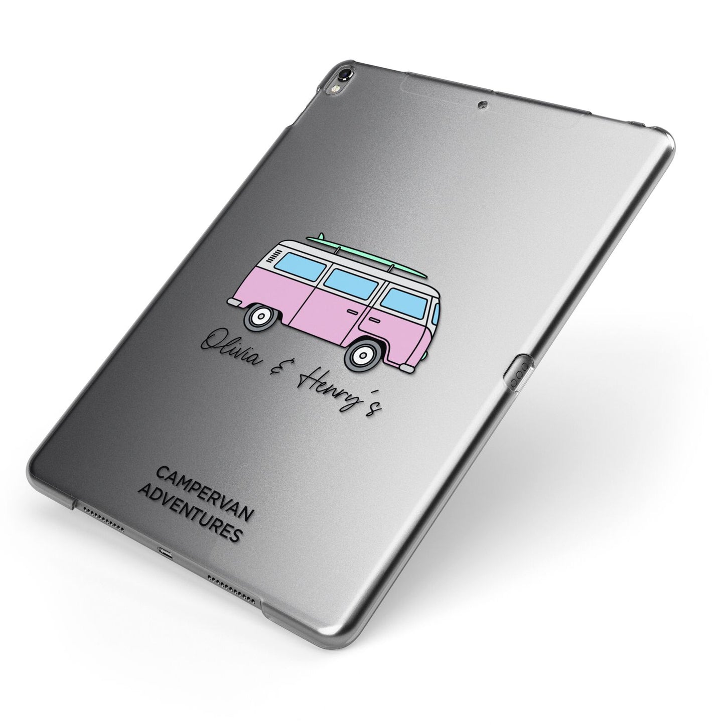 Personalised Campervan Adventures Apple iPad Case on Grey iPad Side View