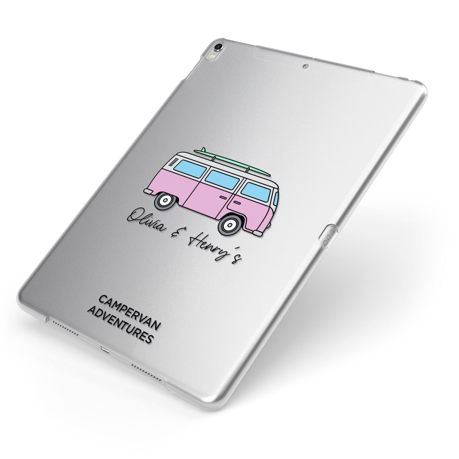 Personalised Campervan Adventures Apple iPad Case on Silver iPad Side View