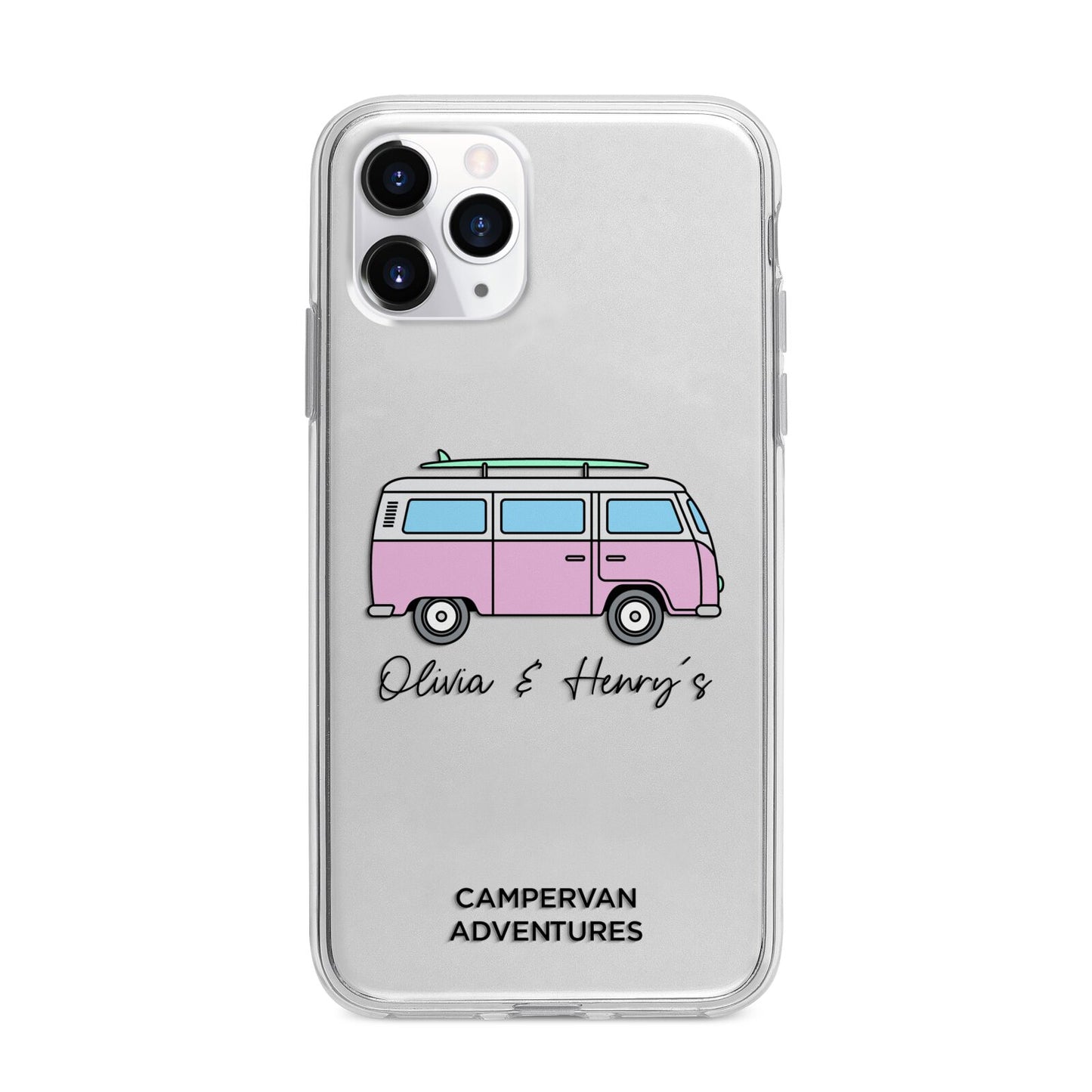 Personalised Campervan Adventures Apple iPhone 11 Pro Max in Silver with Bumper Case