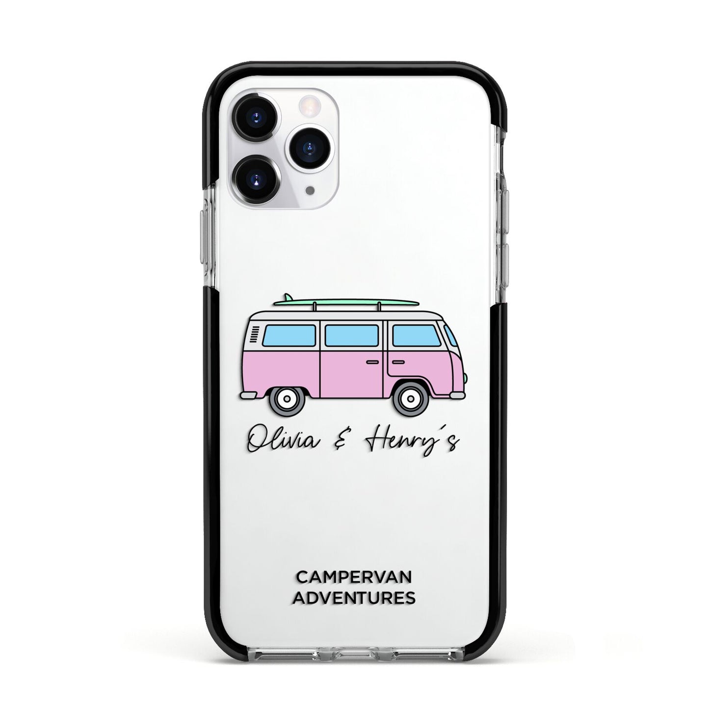 Personalised Campervan Adventures Apple iPhone 11 Pro in Silver with Black Impact Case