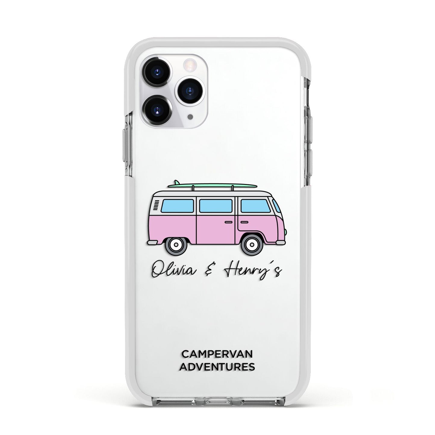 Personalised Campervan Adventures Apple iPhone 11 Pro in Silver with White Impact Case