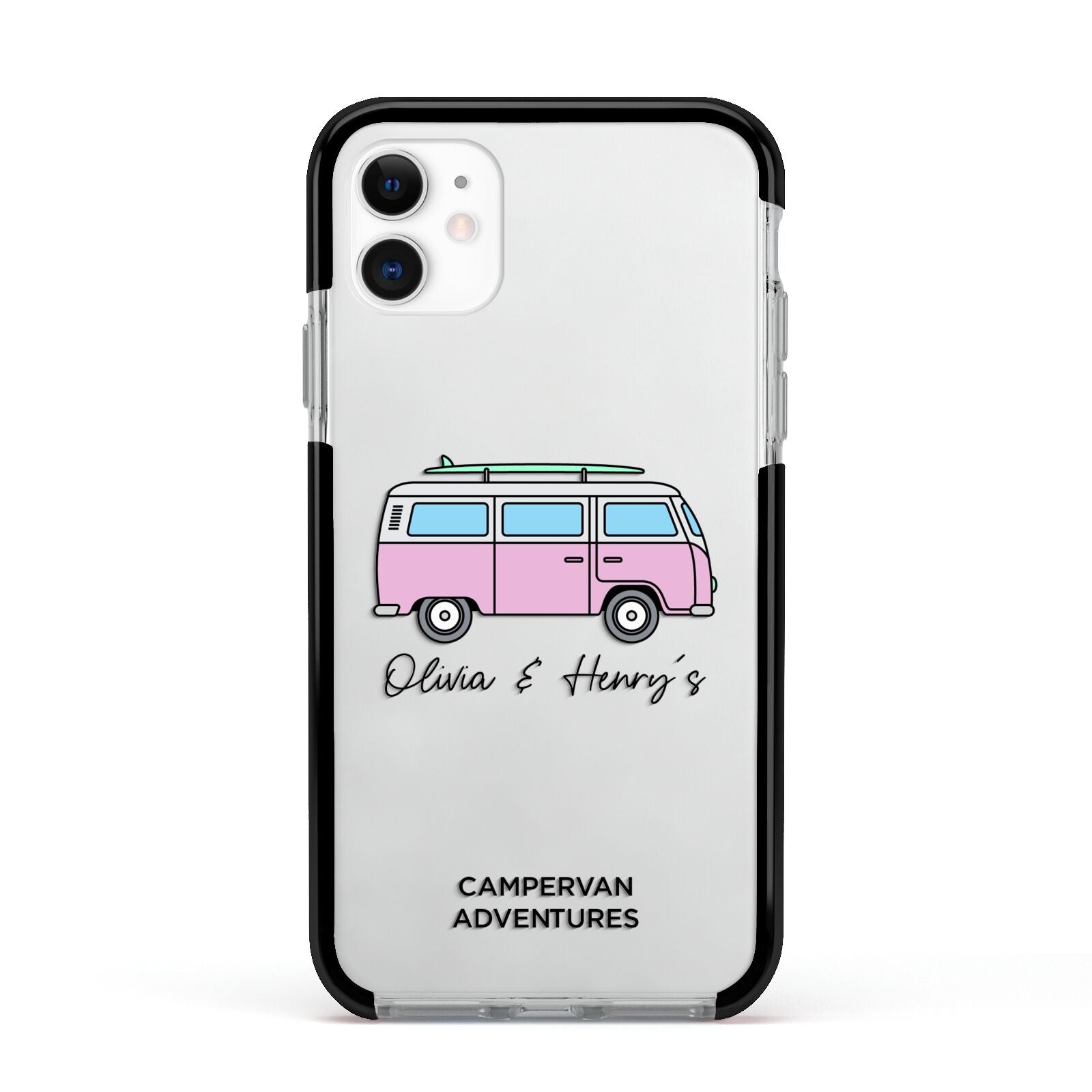 Personalised Campervan Adventures Apple iPhone 11 in White with Black Impact Case