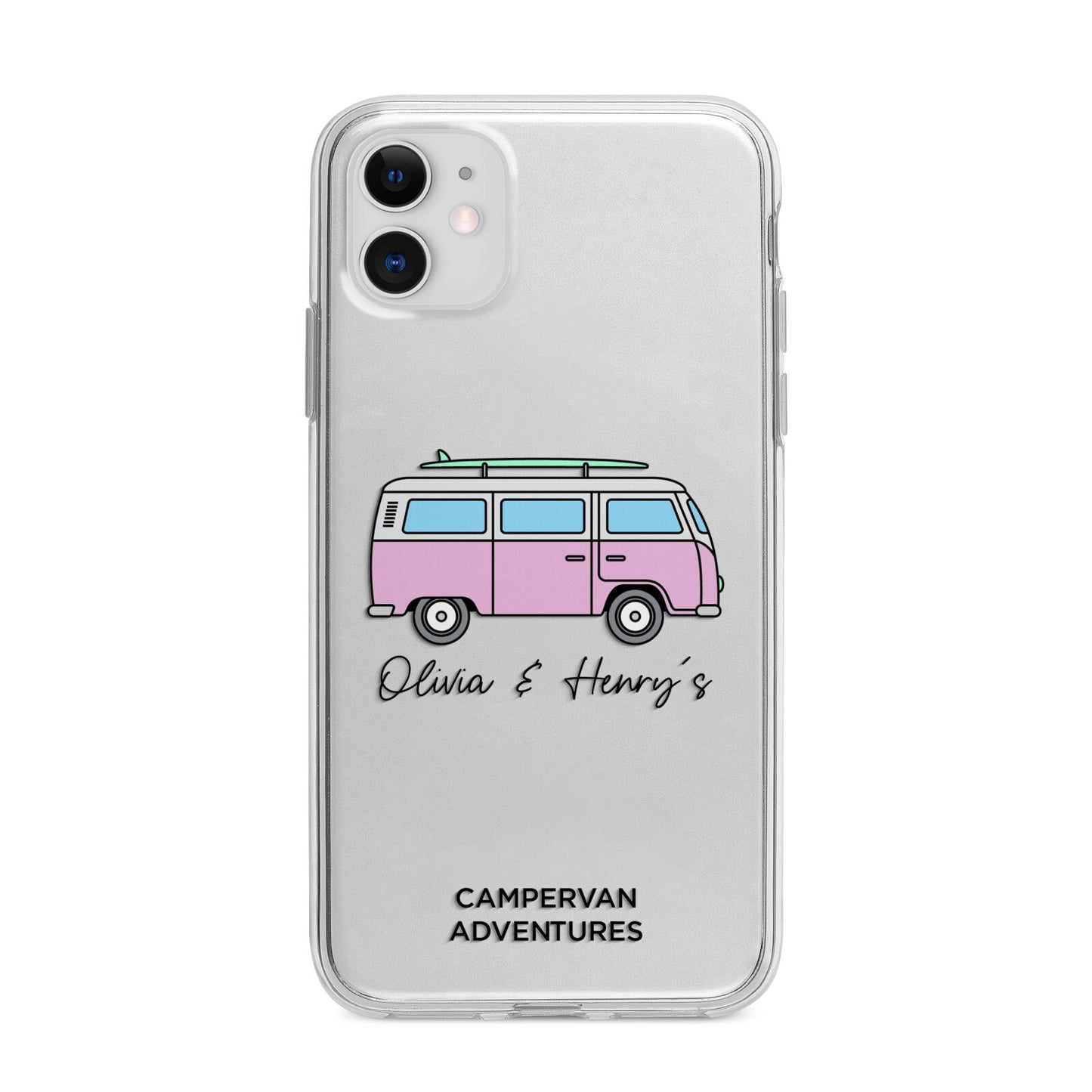 Personalised Campervan Adventures Apple iPhone 11 in White with Bumper Case