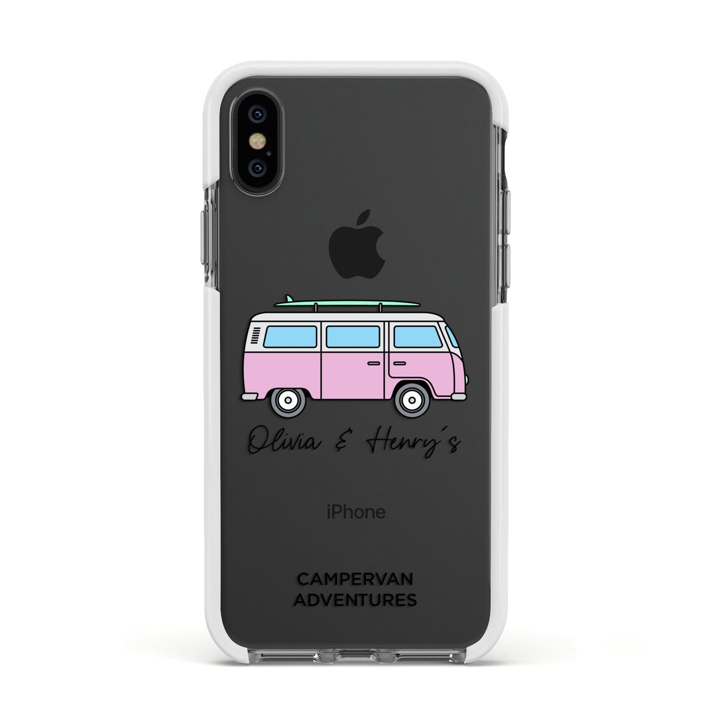 Personalised Campervan Adventures Apple iPhone Xs Impact Case White Edge on Black Phone