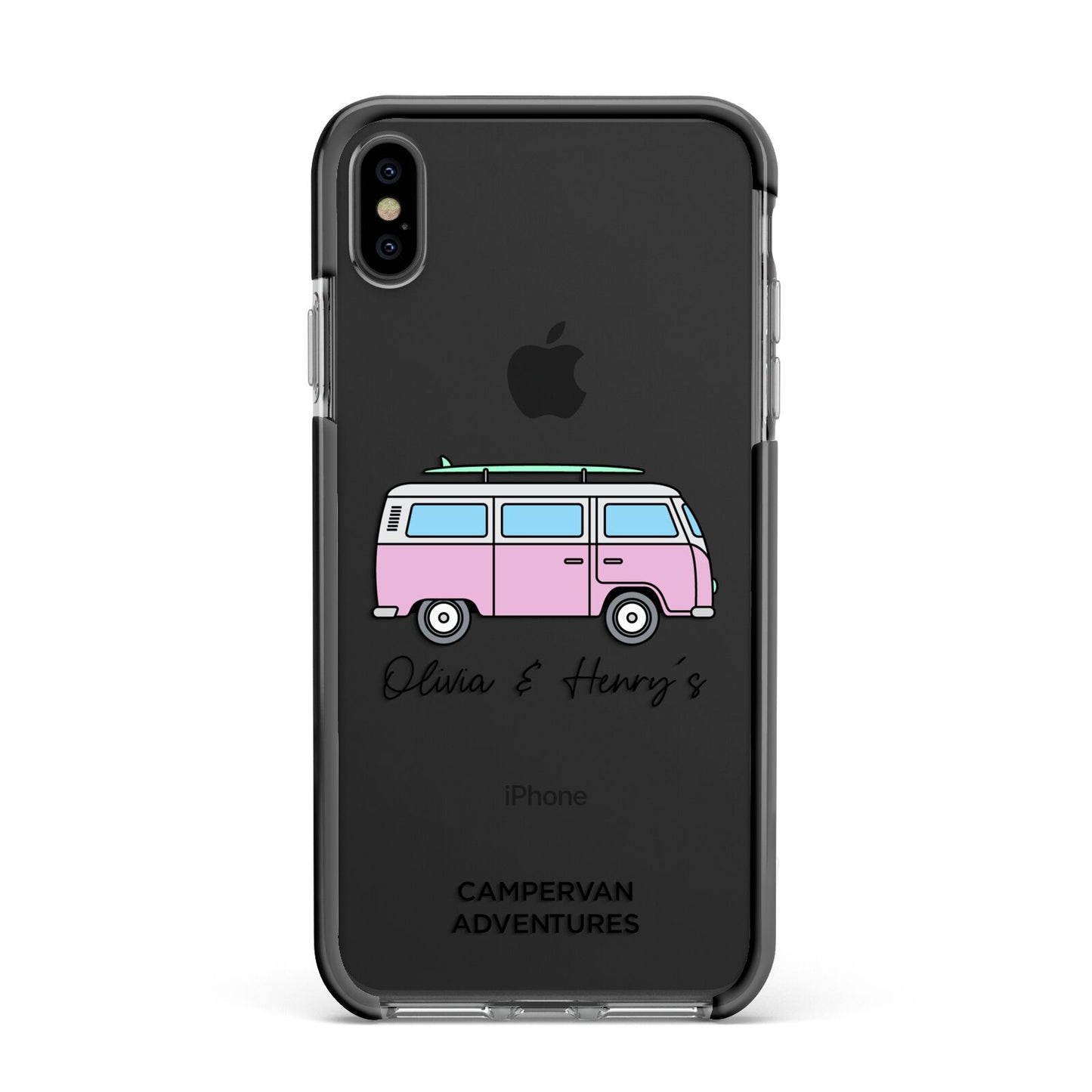 Personalised Campervan Adventures Apple iPhone Xs Max Impact Case Black Edge on Black Phone