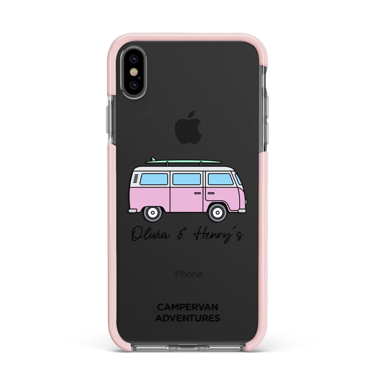 Personalised Campervan Adventures Apple iPhone Xs Max Impact Case Pink Edge on Black Phone