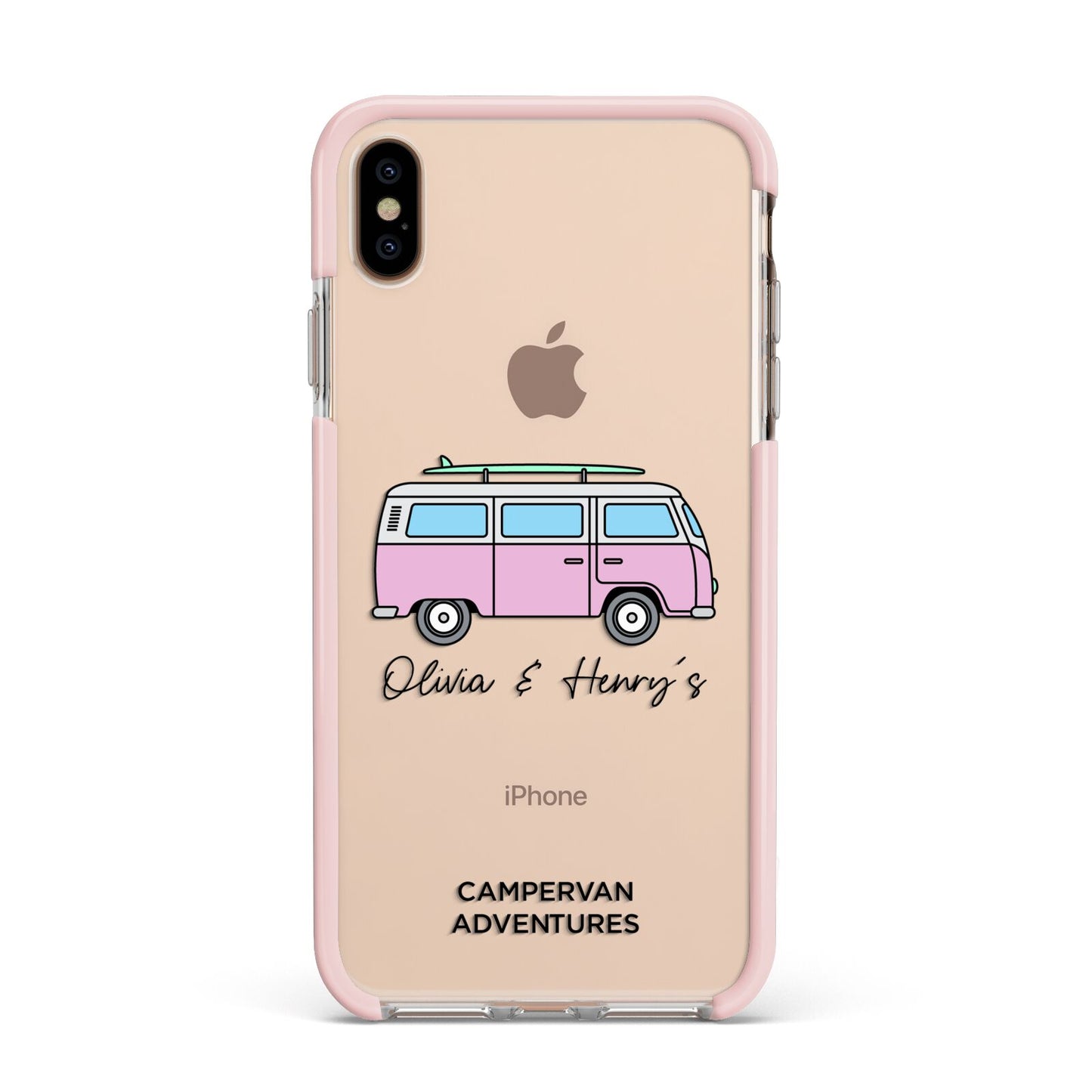 Personalised Campervan Adventures Apple iPhone Xs Max Impact Case Pink Edge on Gold Phone