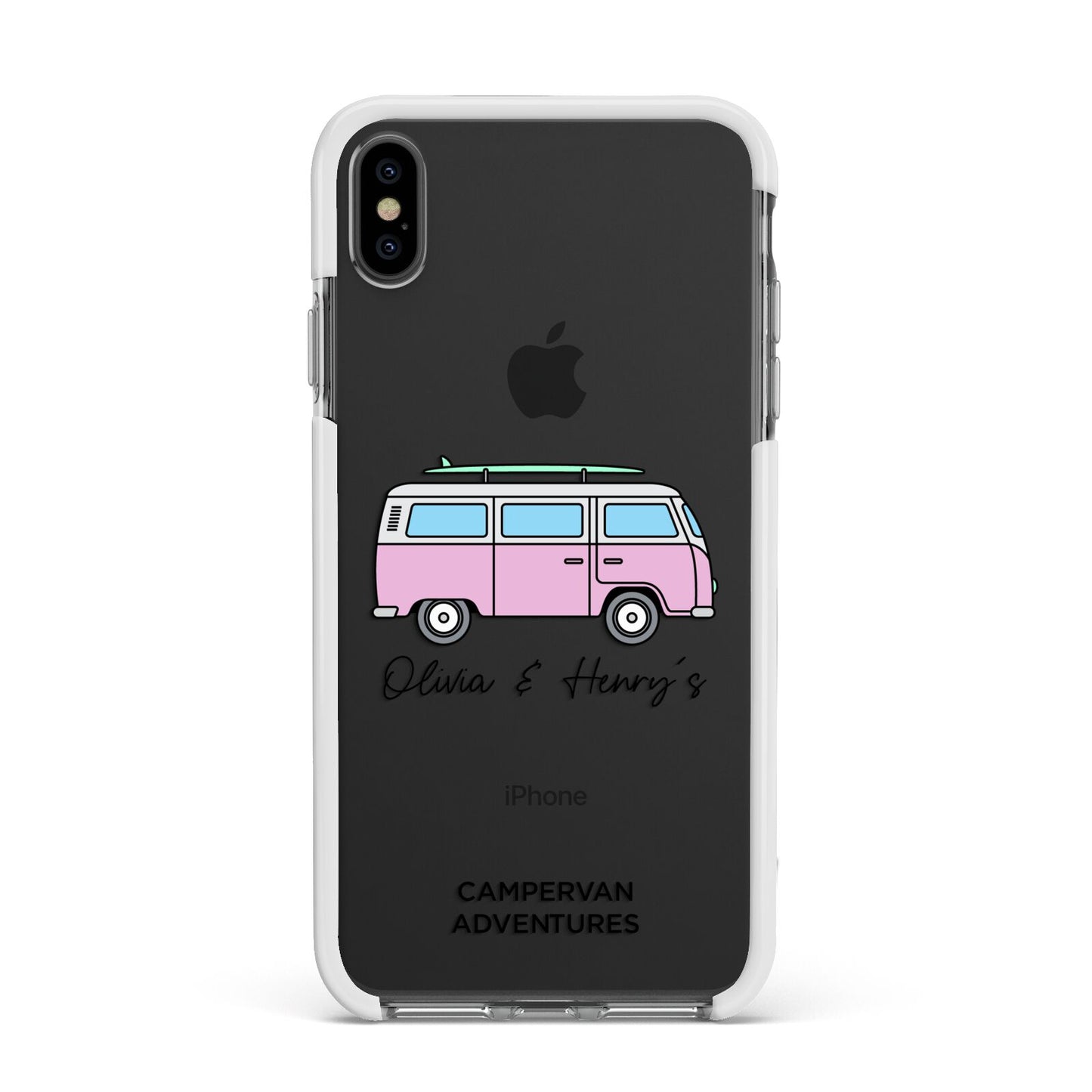 Personalised Campervan Adventures Apple iPhone Xs Max Impact Case White Edge on Black Phone