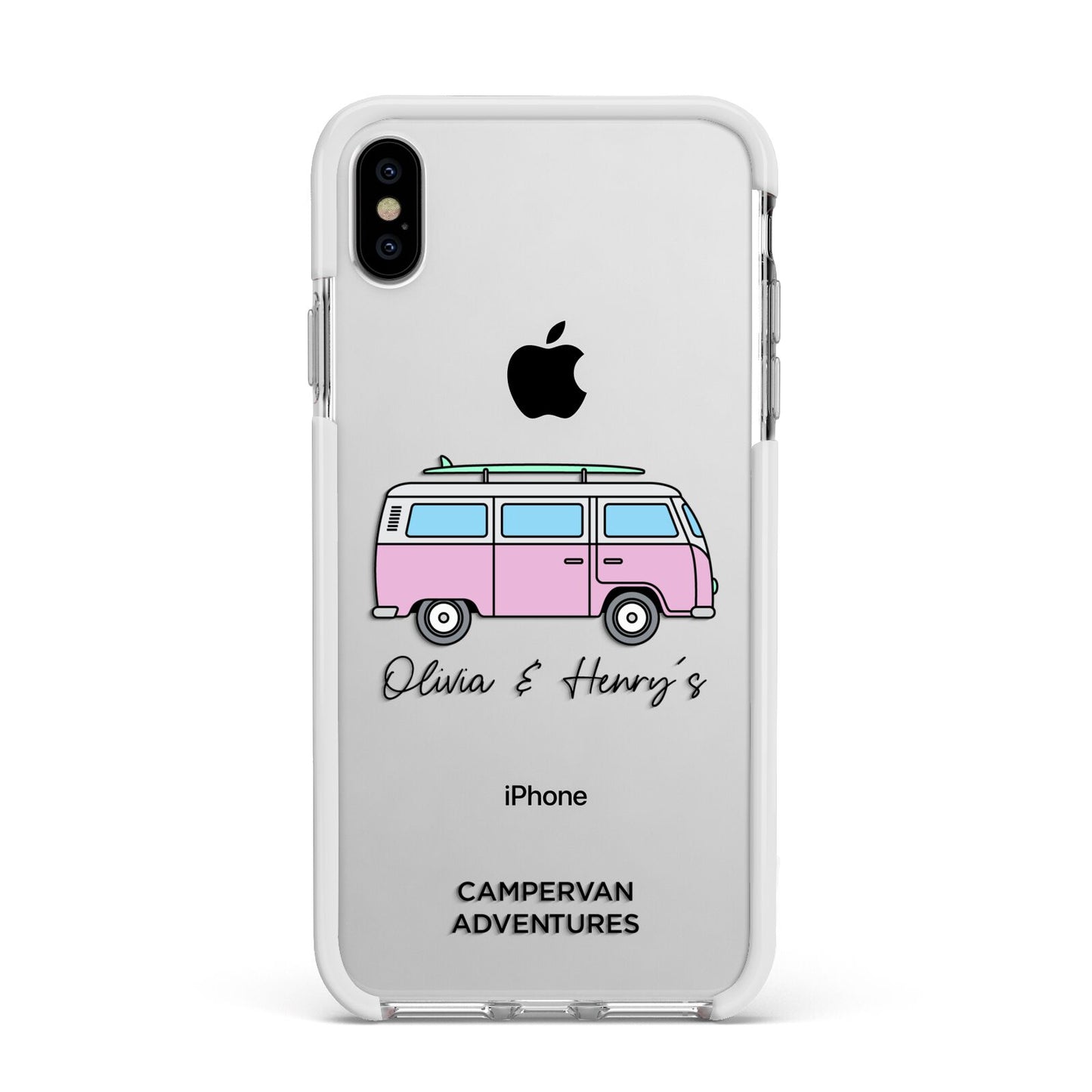 Personalised Campervan Adventures Apple iPhone Xs Max Impact Case White Edge on Silver Phone