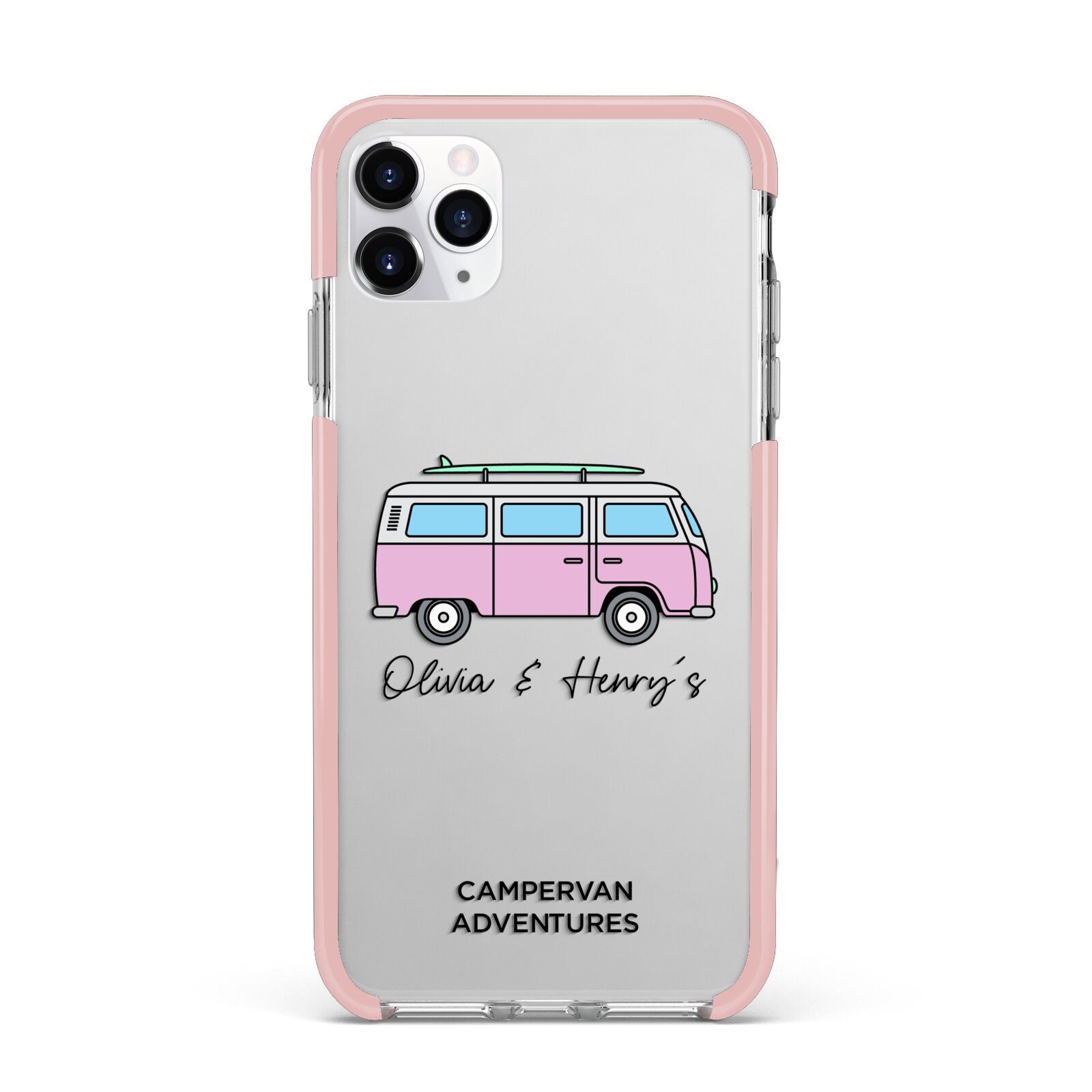 Personalised Campervan Adventures iPhone 11 Pro Max Impact Pink Edge Case