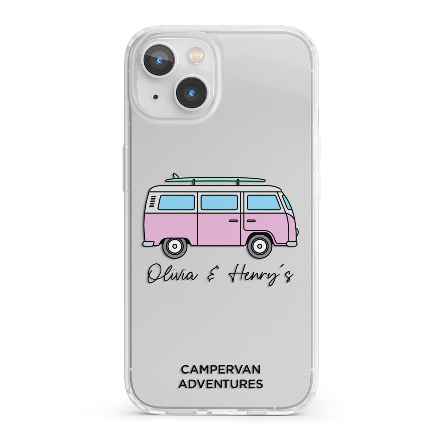 Personalised Campervan Adventures iPhone 13 Clear Bumper Case