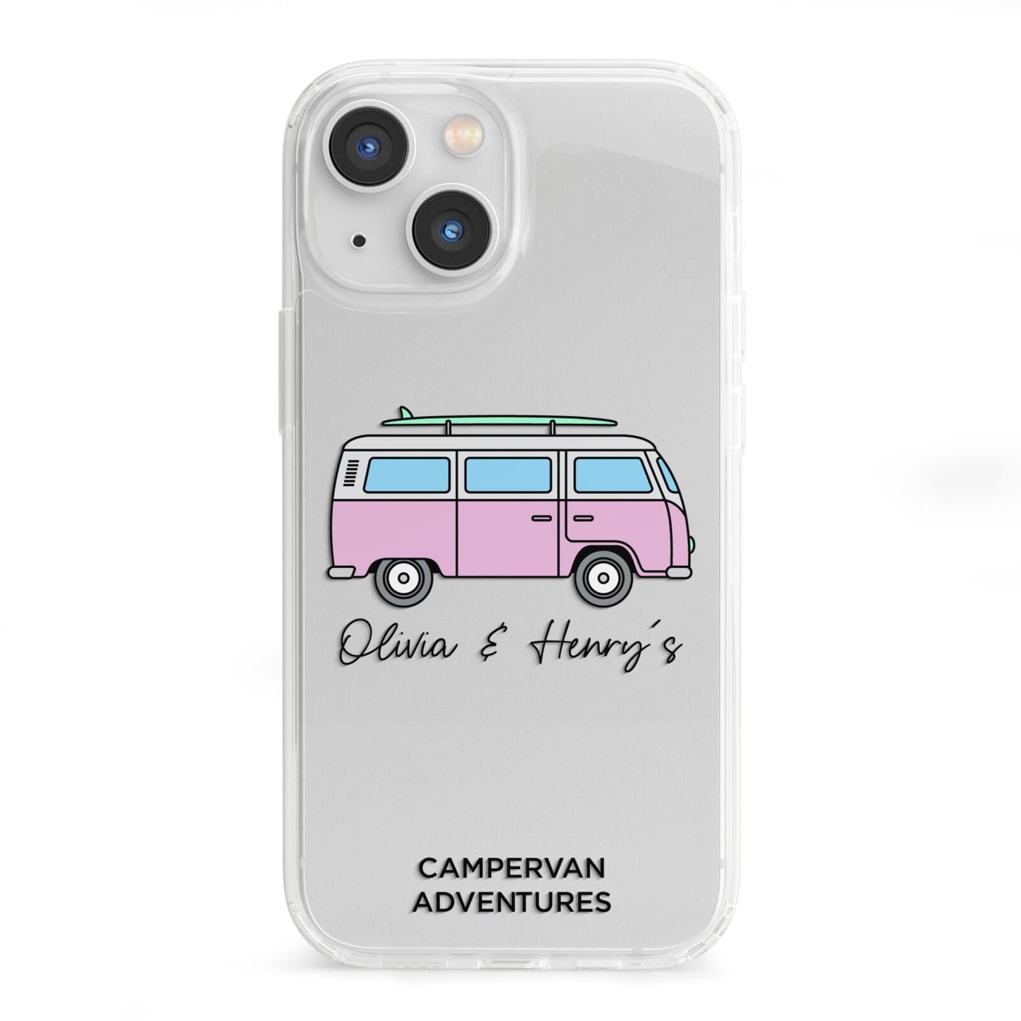 Personalised Campervan Adventures iPhone 13 Mini Clear Bumper Case