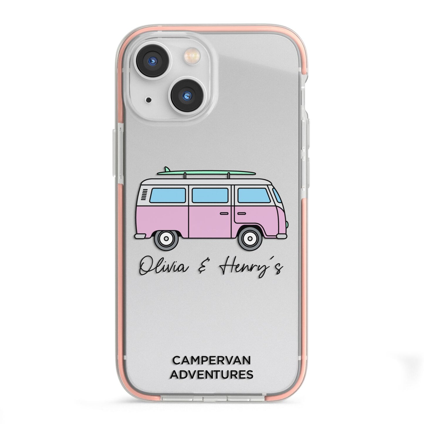 Personalised Campervan Adventures iPhone 13 Mini TPU Impact Case with Pink Edges