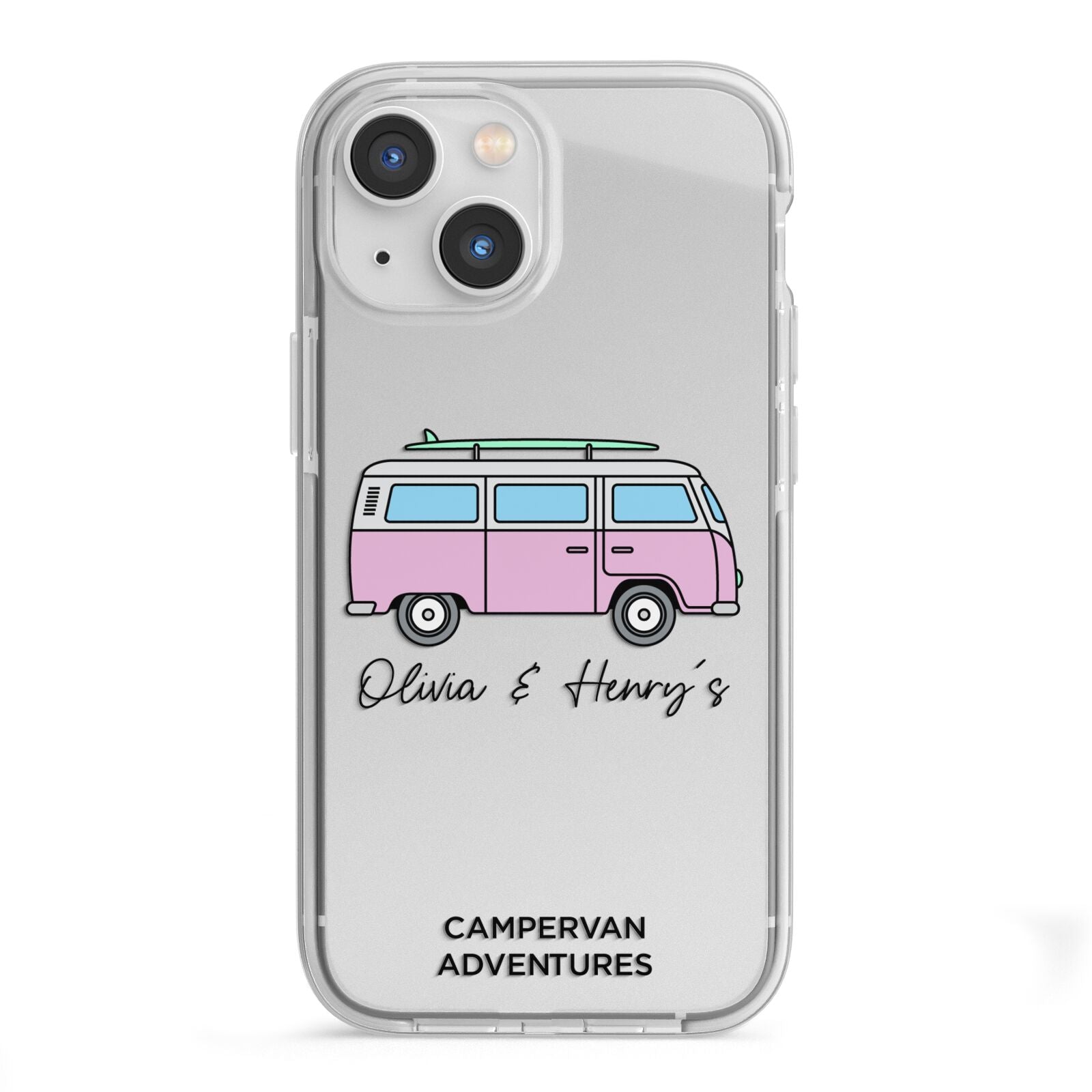 Personalised Campervan Adventures iPhone 13 Mini TPU Impact Case with White Edges