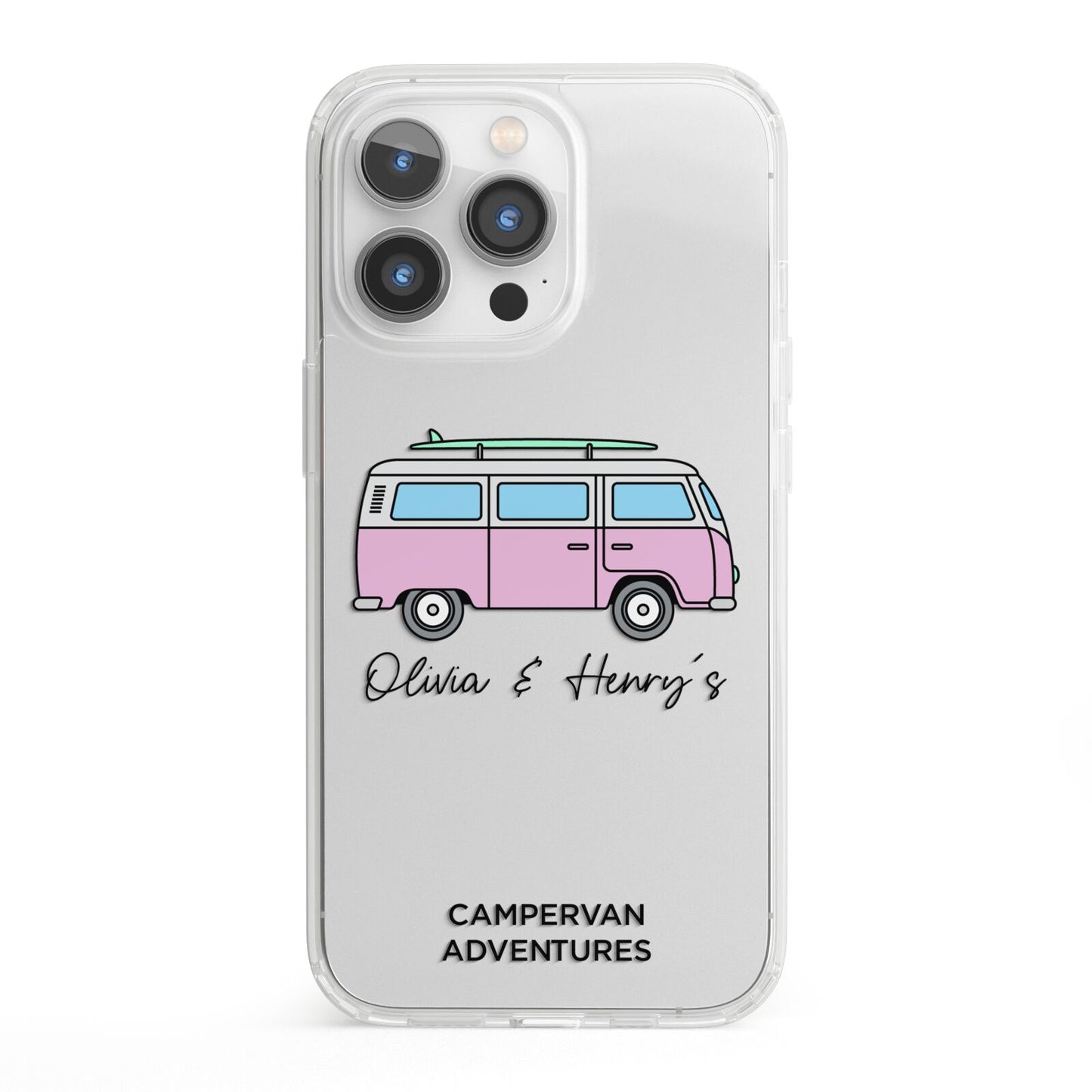 Personalised Campervan Adventures iPhone 13 Pro Clear Bumper Case