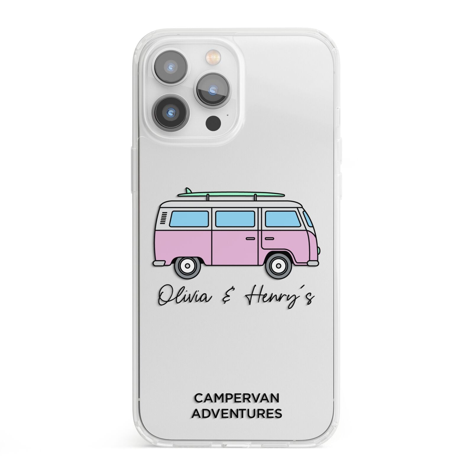 Personalised Campervan Adventures iPhone 13 Pro Max Clear Bumper Case