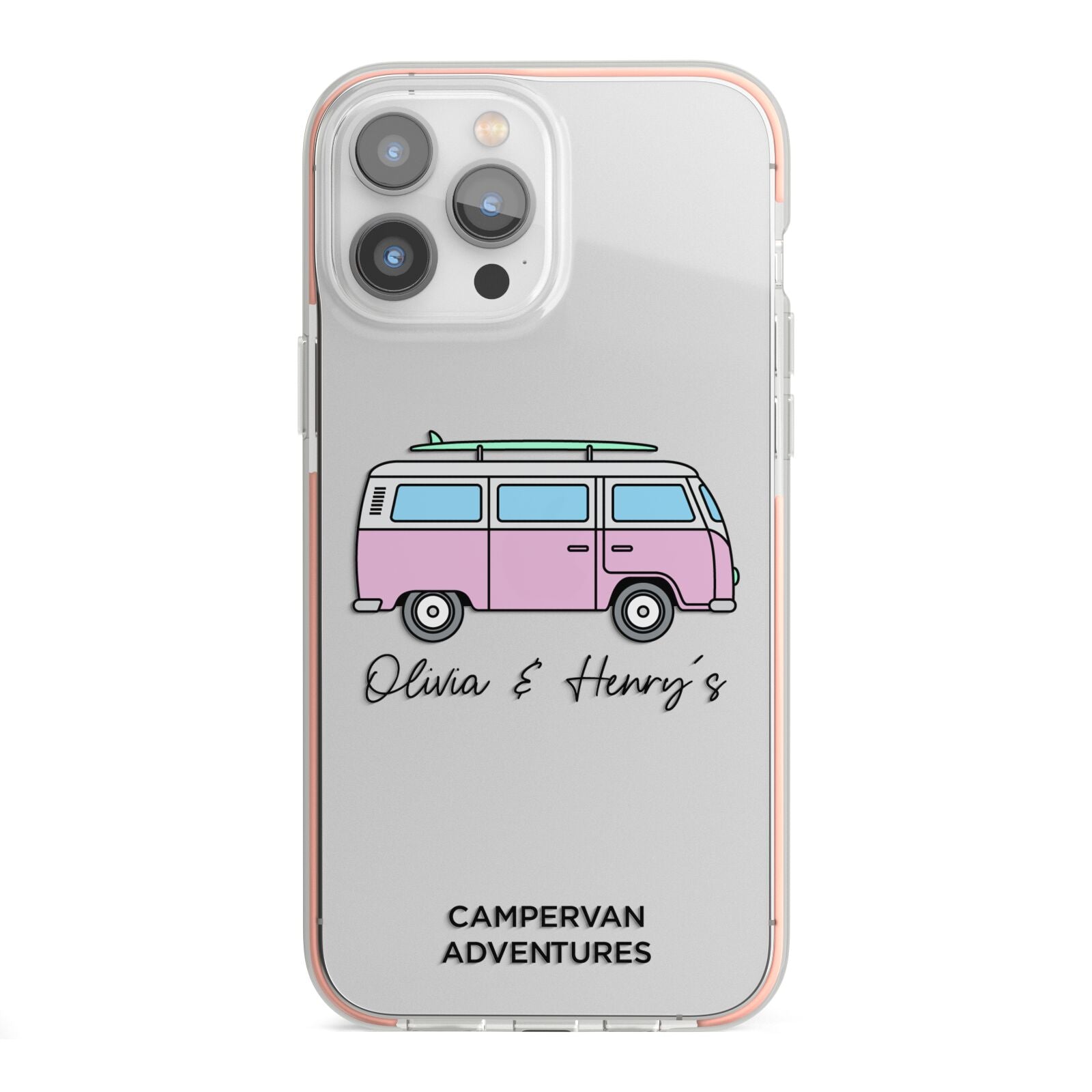 Personalised Campervan Adventures iPhone 13 Pro Max TPU Impact Case with Pink Edges