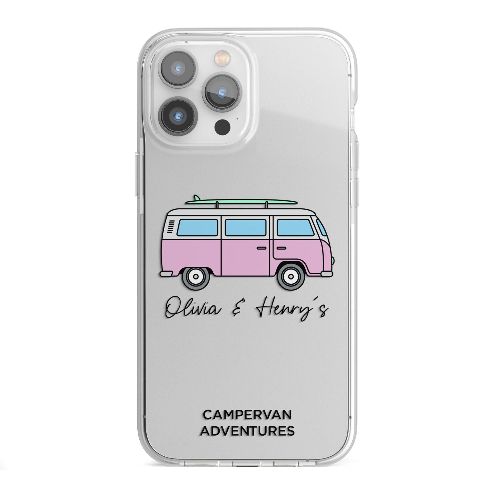 Personalised Campervan Adventures iPhone 13 Pro Max TPU Impact Case with White Edges