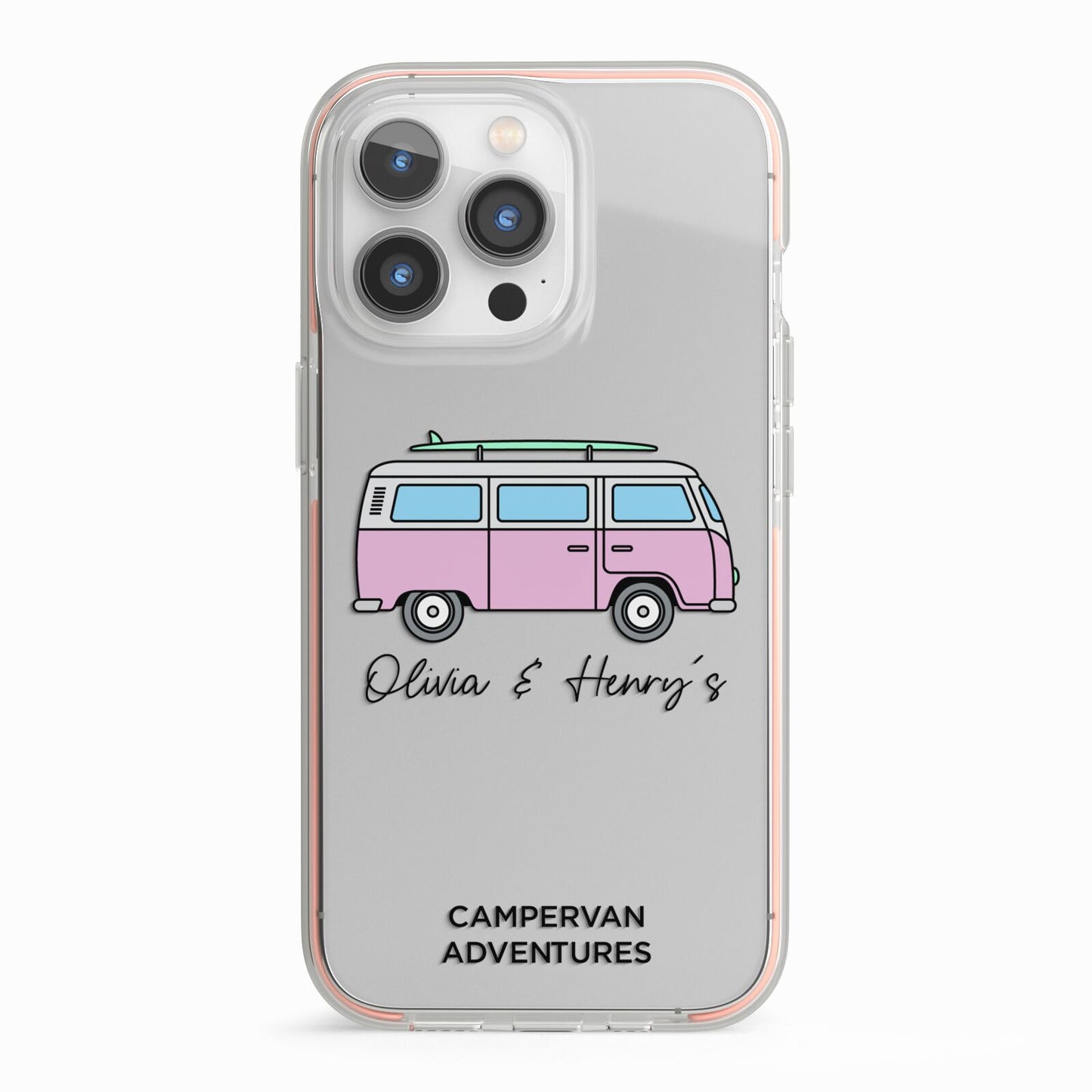 Personalised Campervan Adventures iPhone 13 Pro TPU Impact Case with Pink Edges