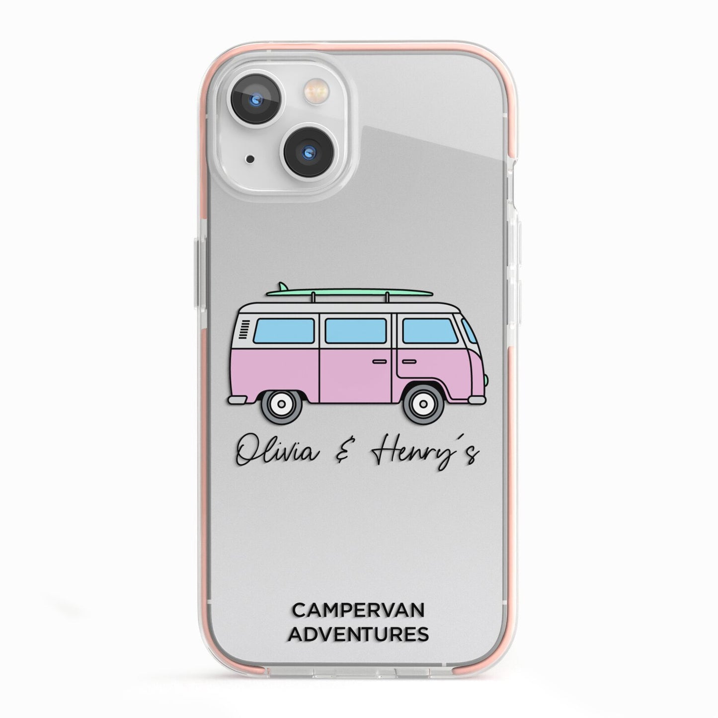 Personalised Campervan Adventures iPhone 13 TPU Impact Case with Pink Edges