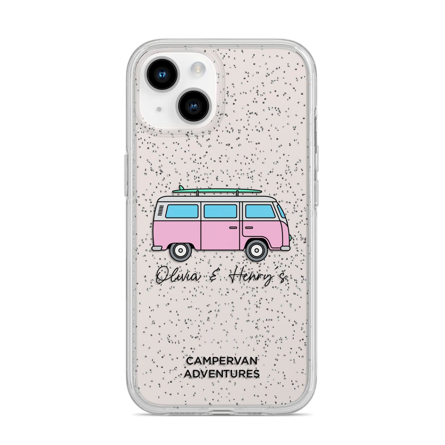 Personalised Campervan Adventures iPhone 14 Glitter Tough Case Starlight