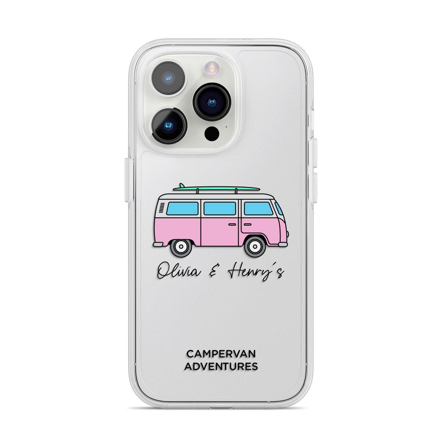 Personalised Campervan Adventures iPhone 14 Pro Clear Tough Case Silver