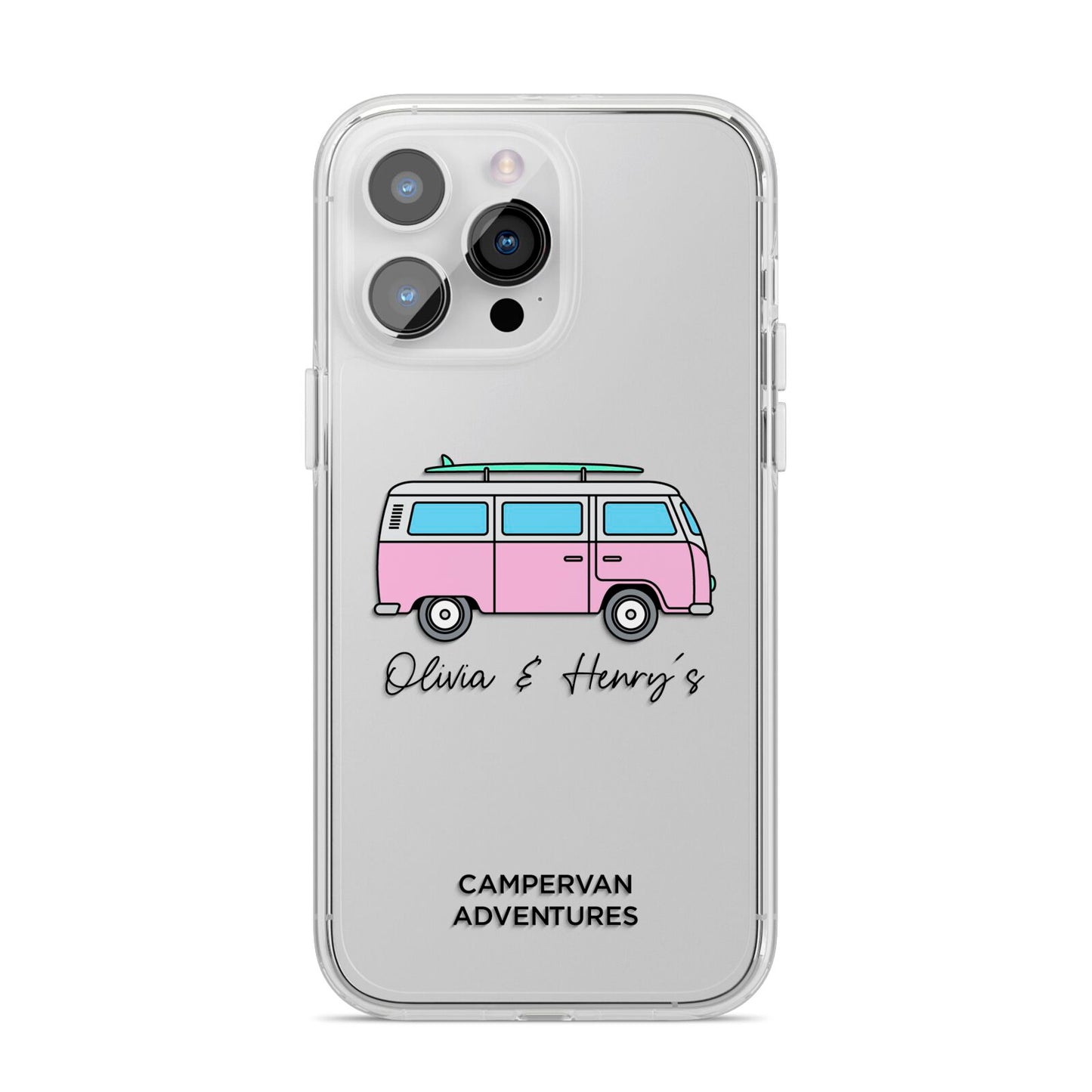 Personalised Campervan Adventures iPhone 14 Pro Max Clear Tough Case Silver