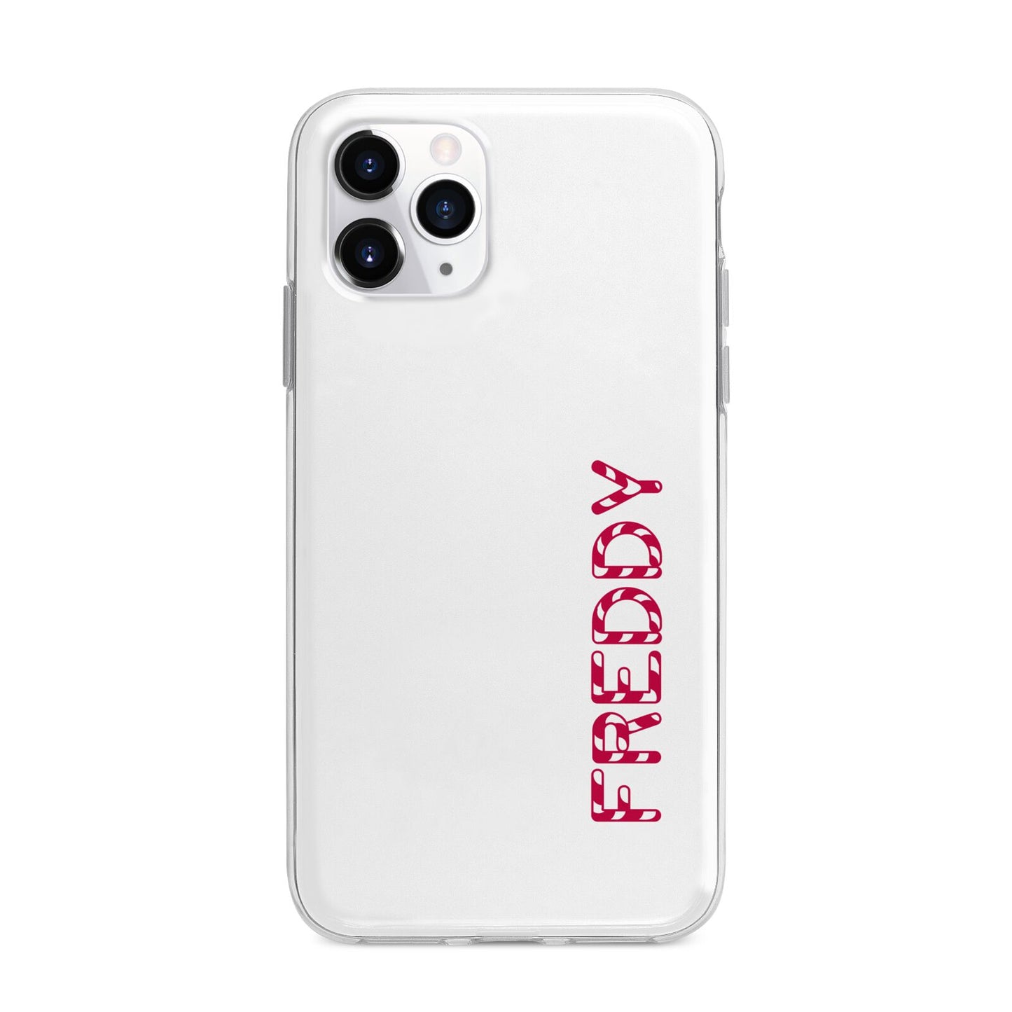 Personalised Candy Cane Name Apple iPhone 11 Pro Max in Silver with Bumper Case