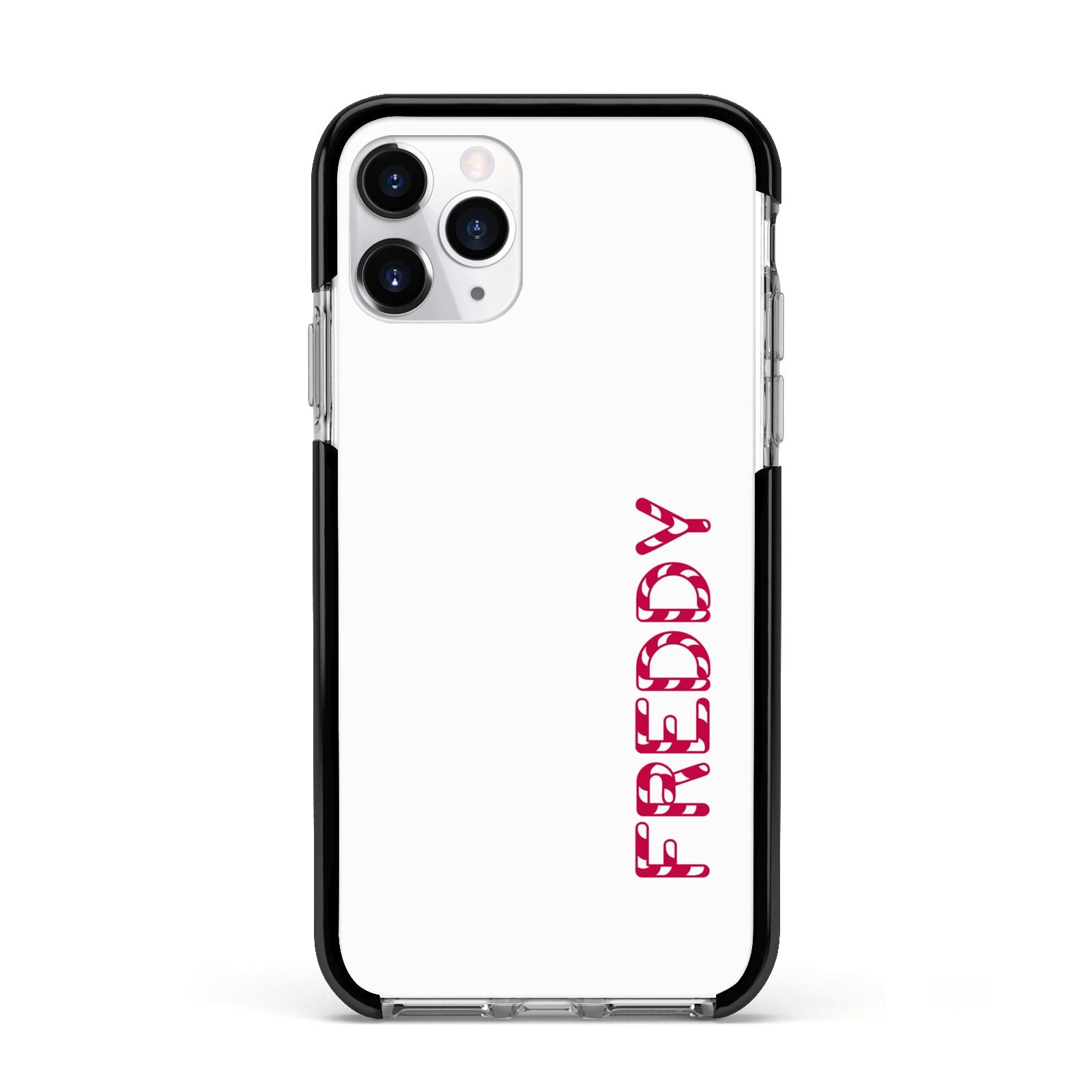 Personalised Candy Cane Name Apple iPhone 11 Pro in Silver with Black Impact Case