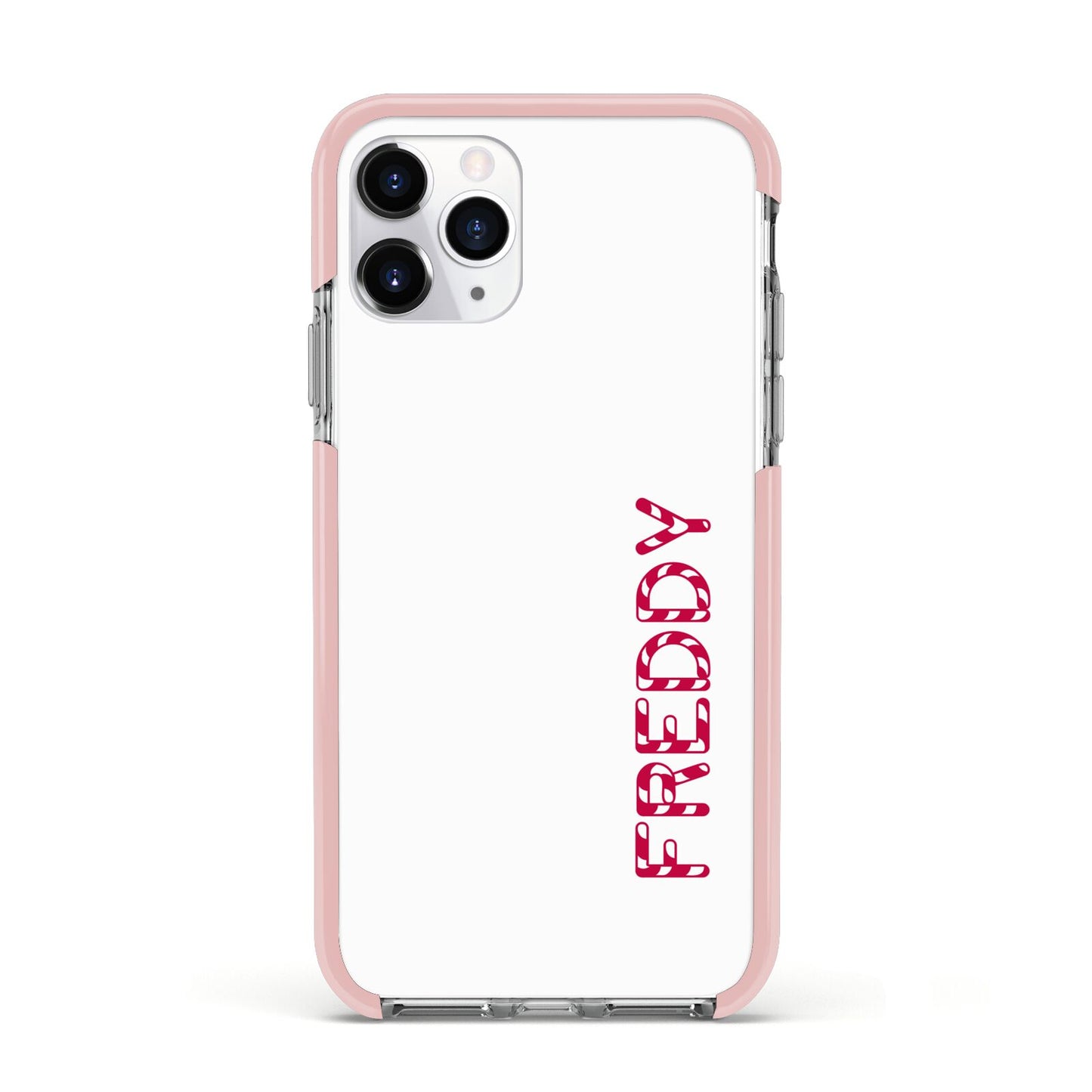 Personalised Candy Cane Name Apple iPhone 11 Pro in Silver with Pink Impact Case