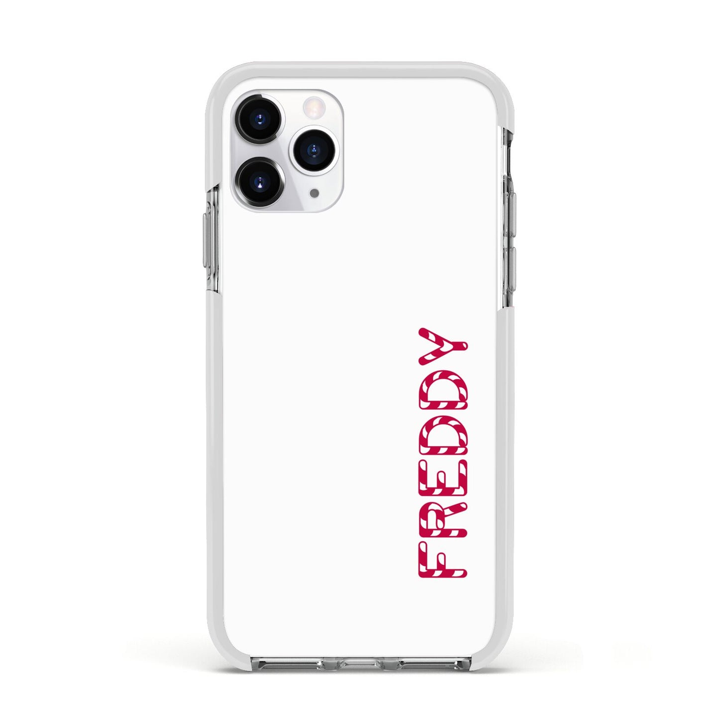 Personalised Candy Cane Name Apple iPhone 11 Pro in Silver with White Impact Case