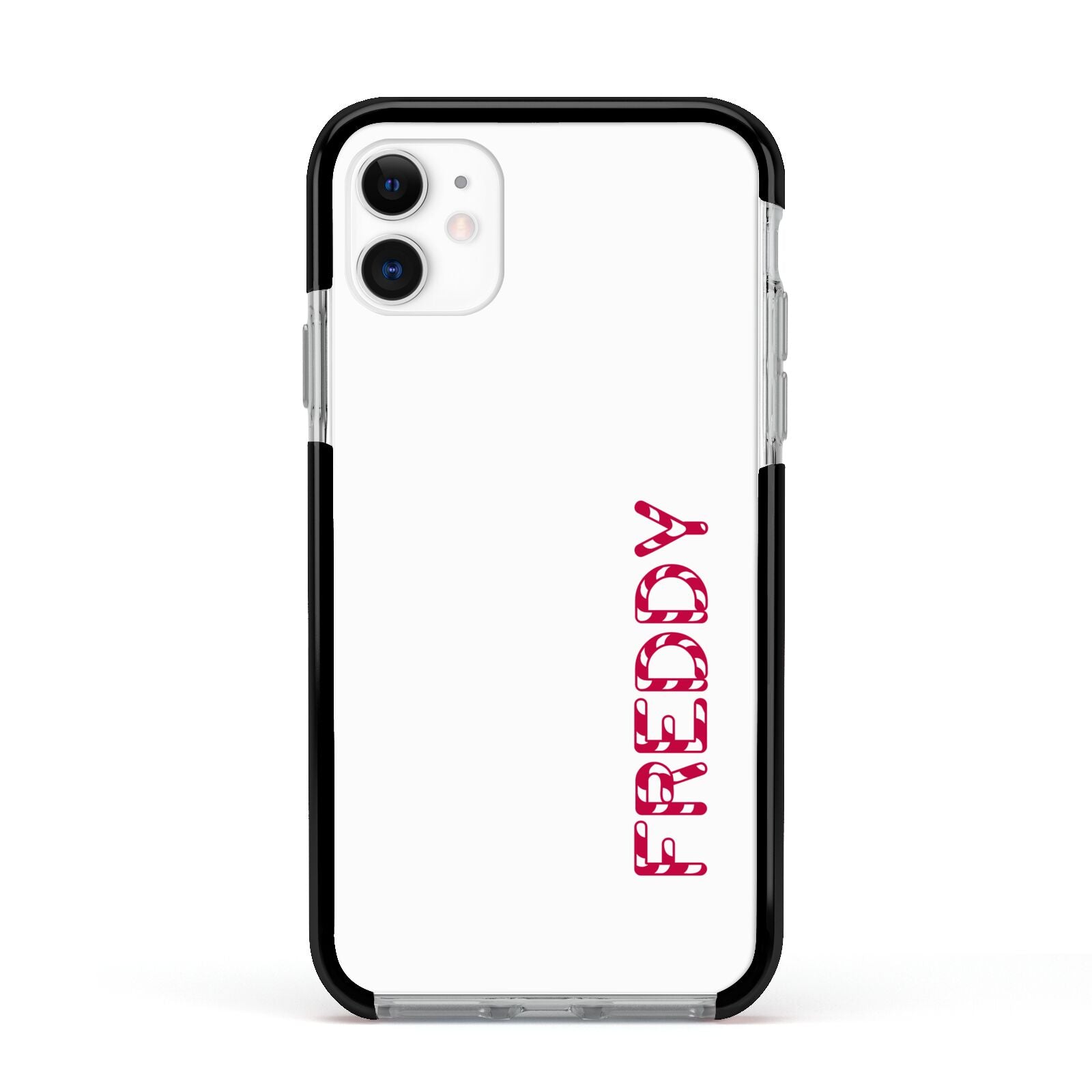 Personalised Candy Cane Name Apple iPhone 11 in White with Black Impact Case