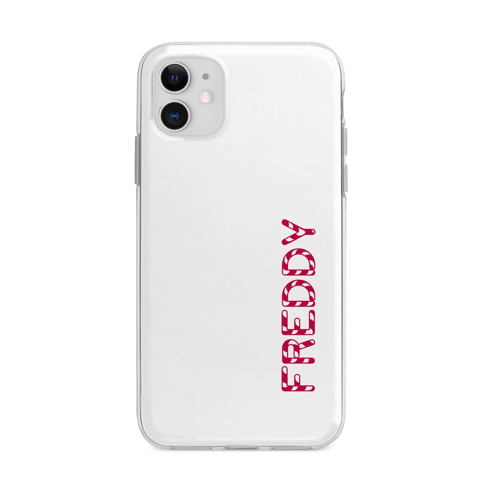 Personalised Candy Cane Name Apple iPhone 11 in White with Bumper Case