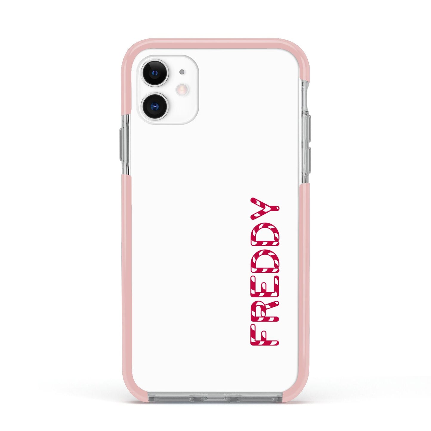 Personalised Candy Cane Name Apple iPhone 11 in White with Pink Impact Case