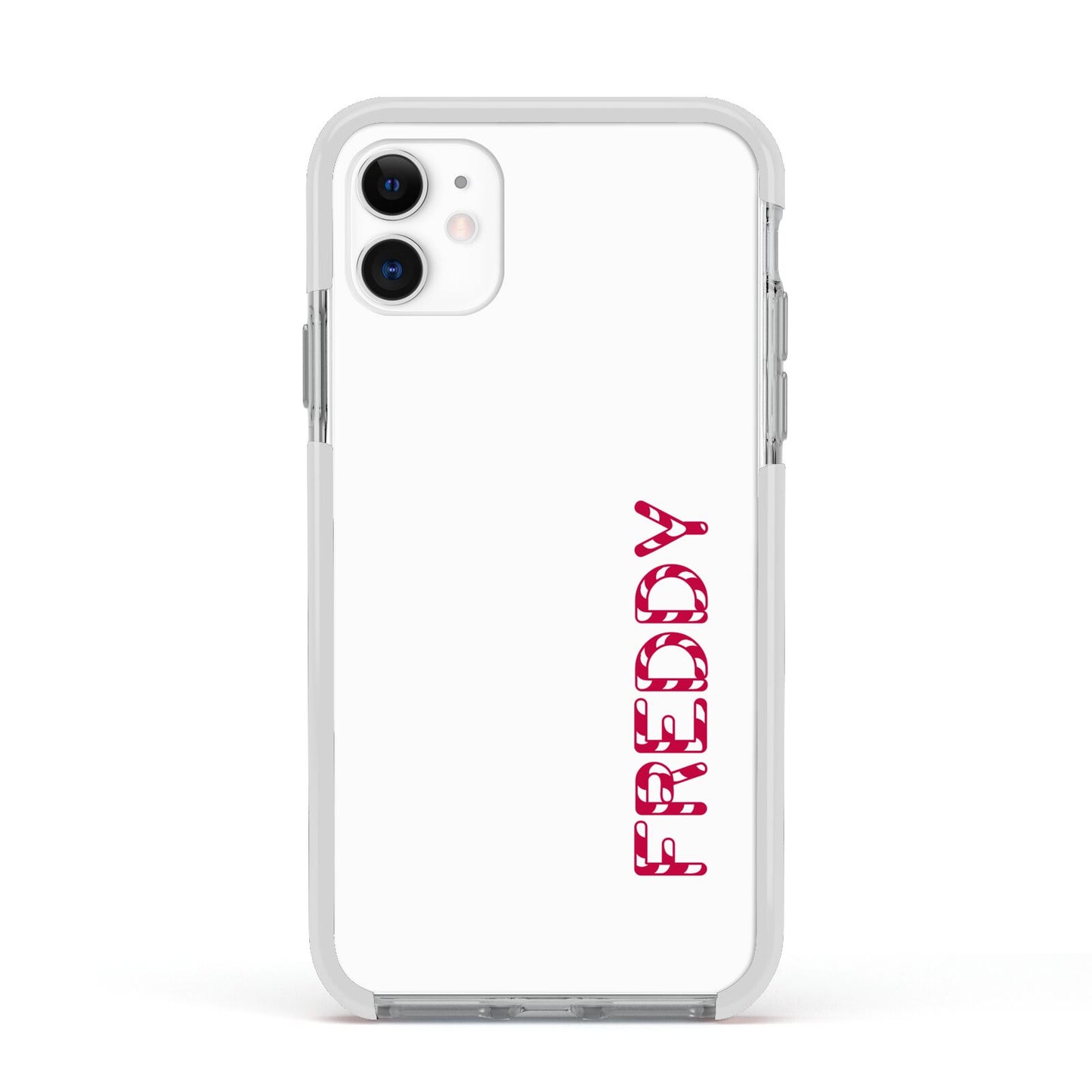 Personalised Candy Cane Name Apple iPhone 11 in White with White Impact Case