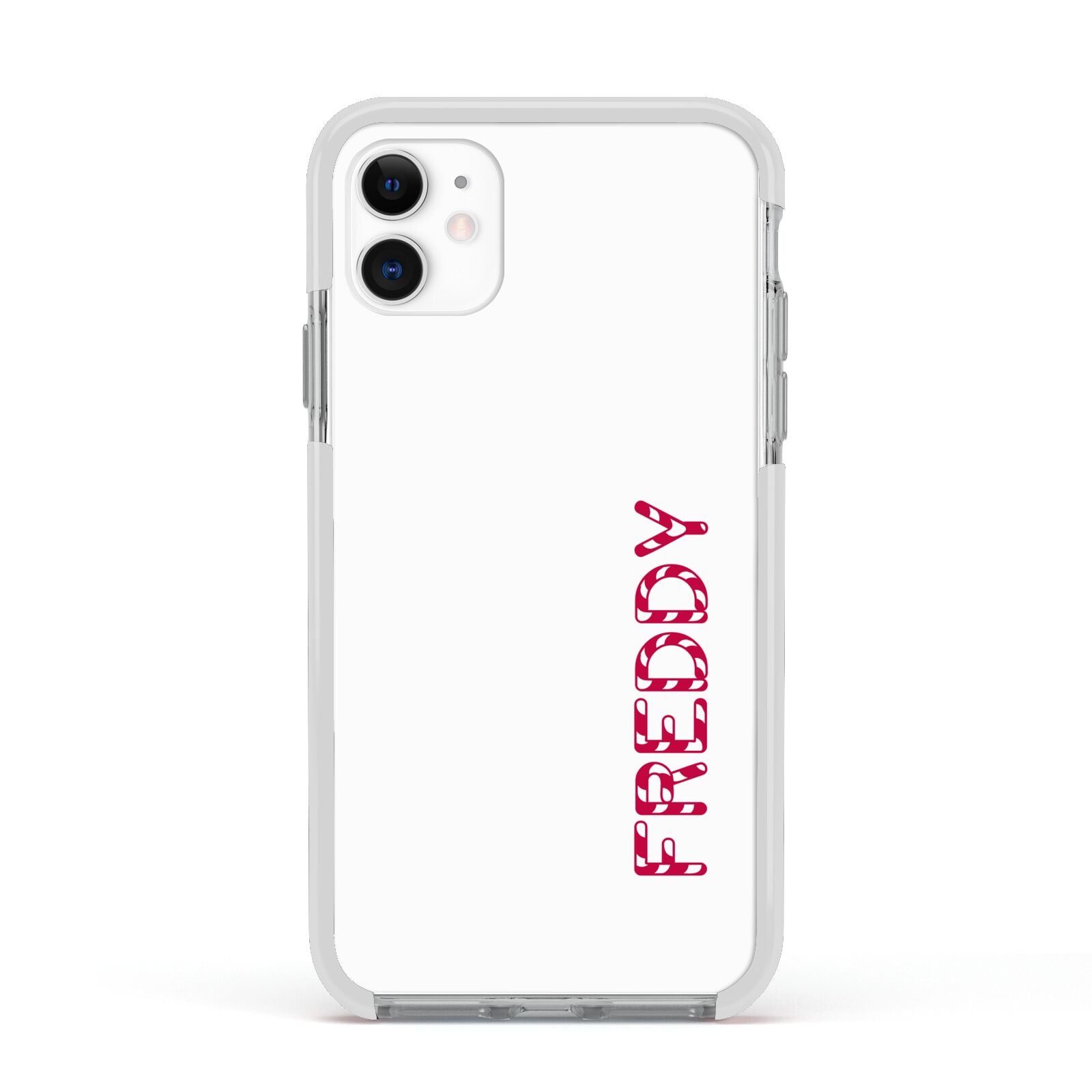 Personalised Candy Cane Name Apple iPhone 11 in White with White Impact Case