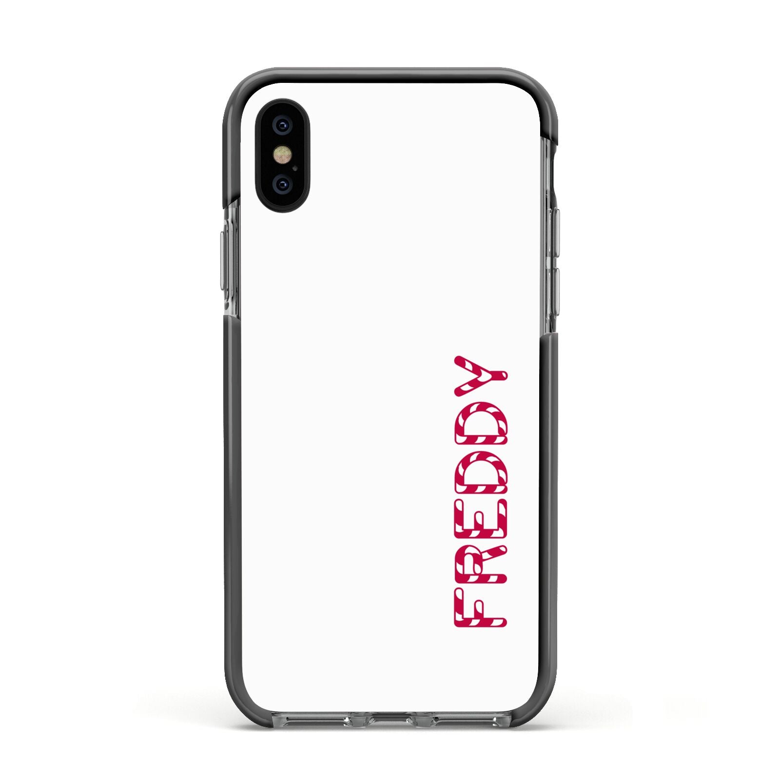 Personalised Candy Cane Name Apple iPhone Xs Impact Case Black Edge on Black Phone