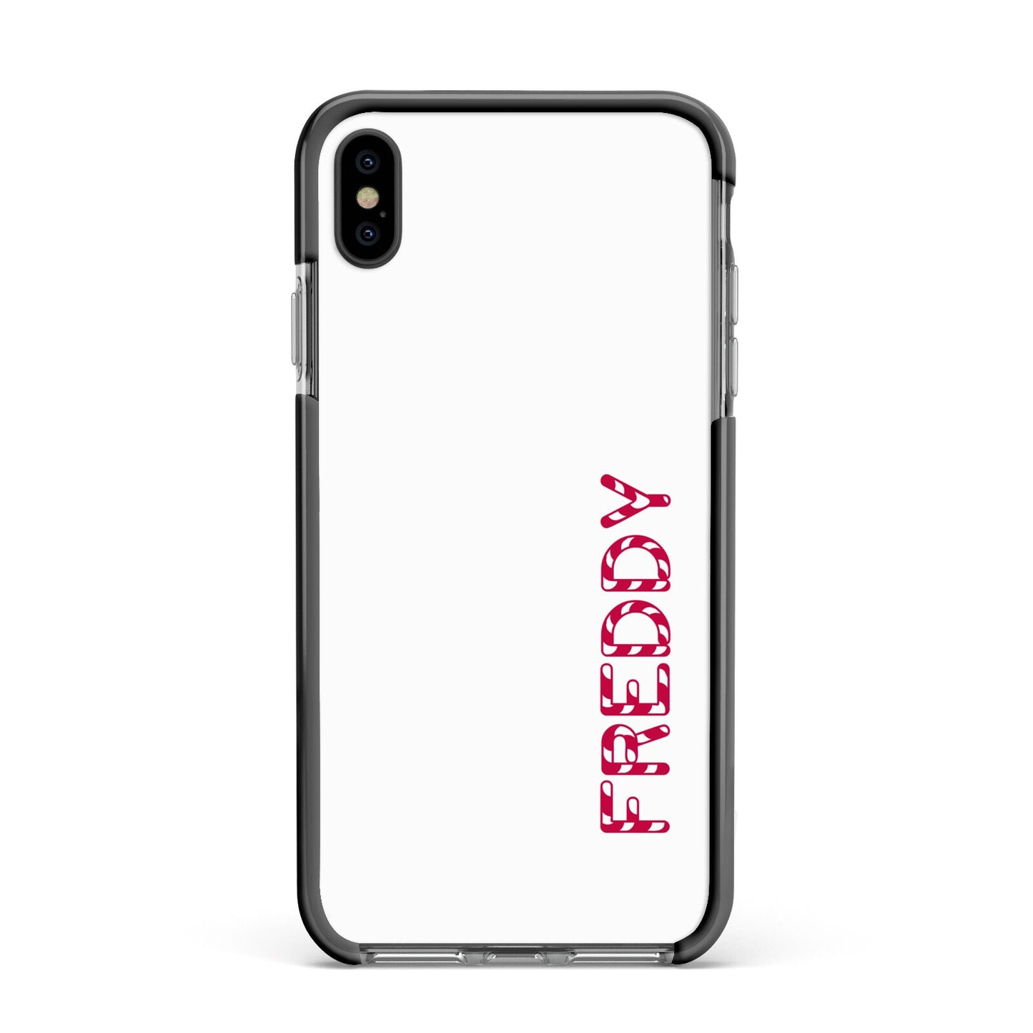 Personalised Candy Cane Name Apple iPhone Xs Max Impact Case Black Edge on Black Phone