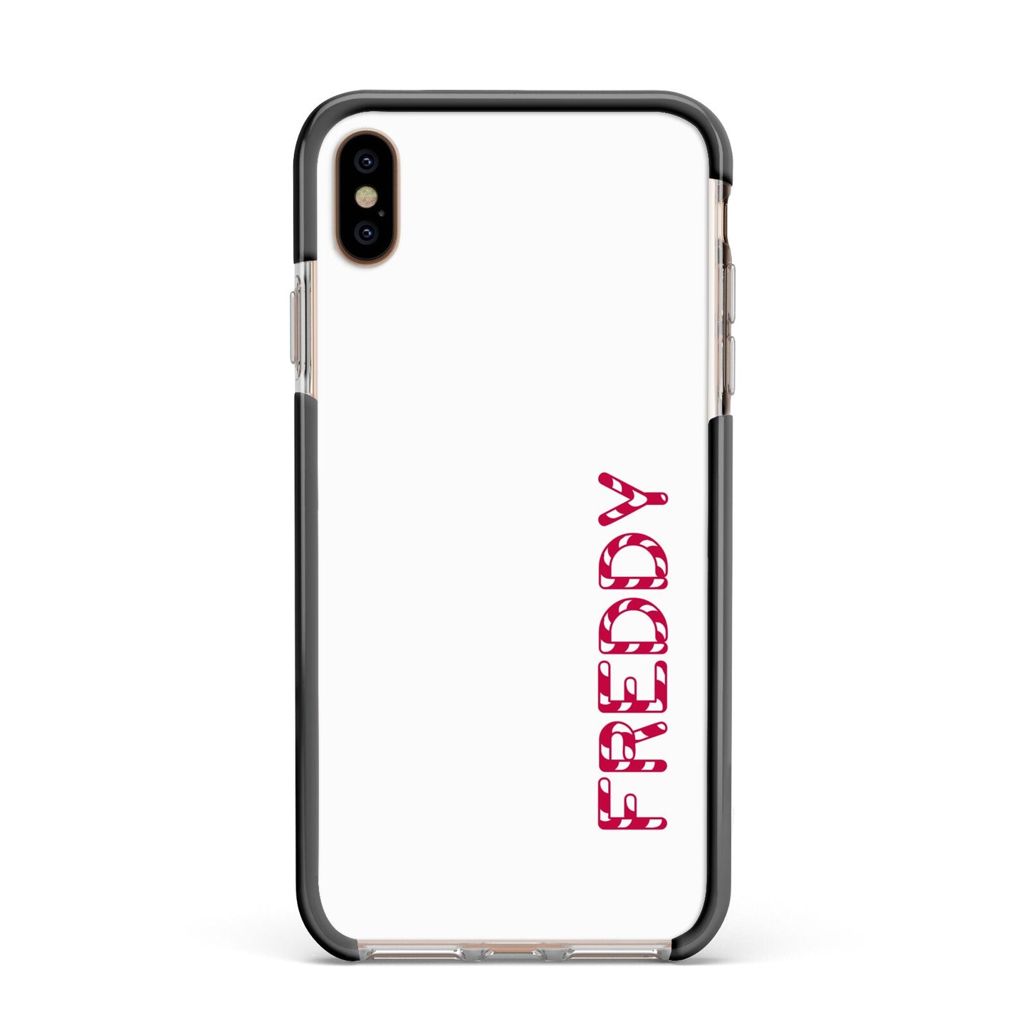 Personalised Candy Cane Name Apple iPhone Xs Max Impact Case Black Edge on Gold Phone