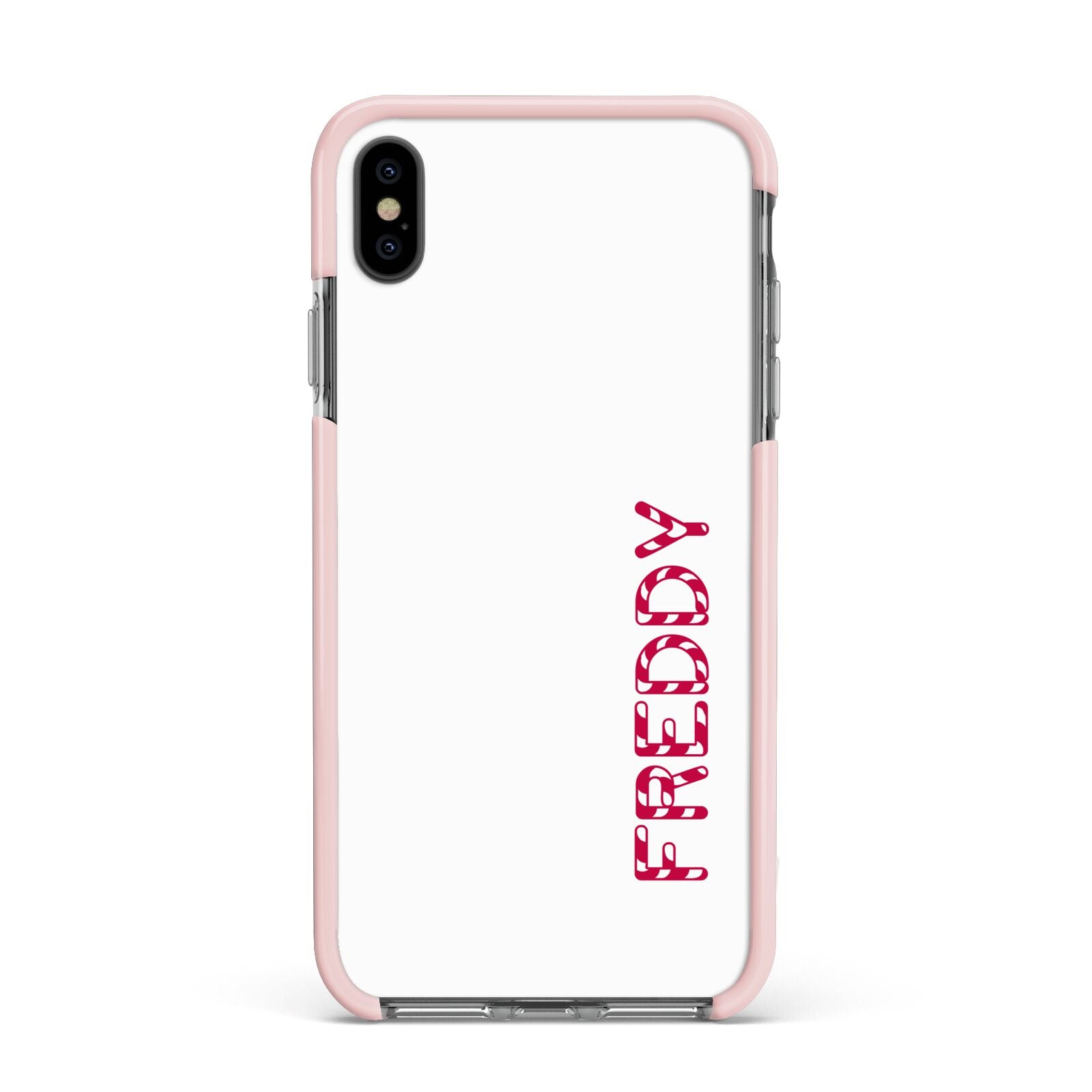 Personalised Candy Cane Name Apple iPhone Xs Max Impact Case Pink Edge on Black Phone