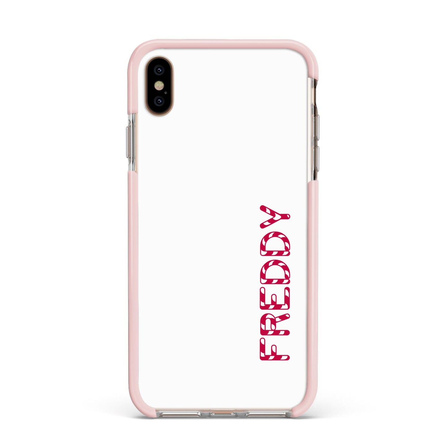 Personalised Candy Cane Name Apple iPhone Xs Max Impact Case Pink Edge on Gold Phone