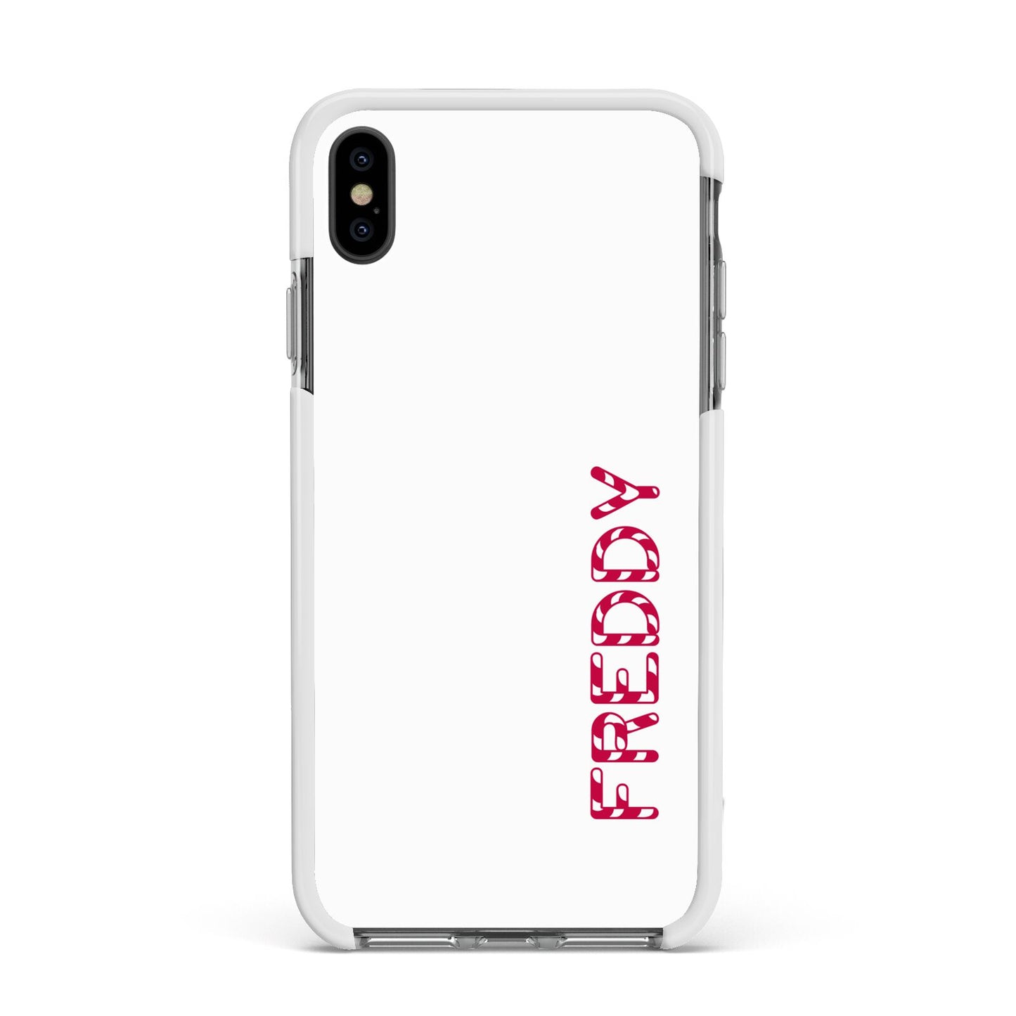 Personalised Candy Cane Name Apple iPhone Xs Max Impact Case White Edge on Black Phone