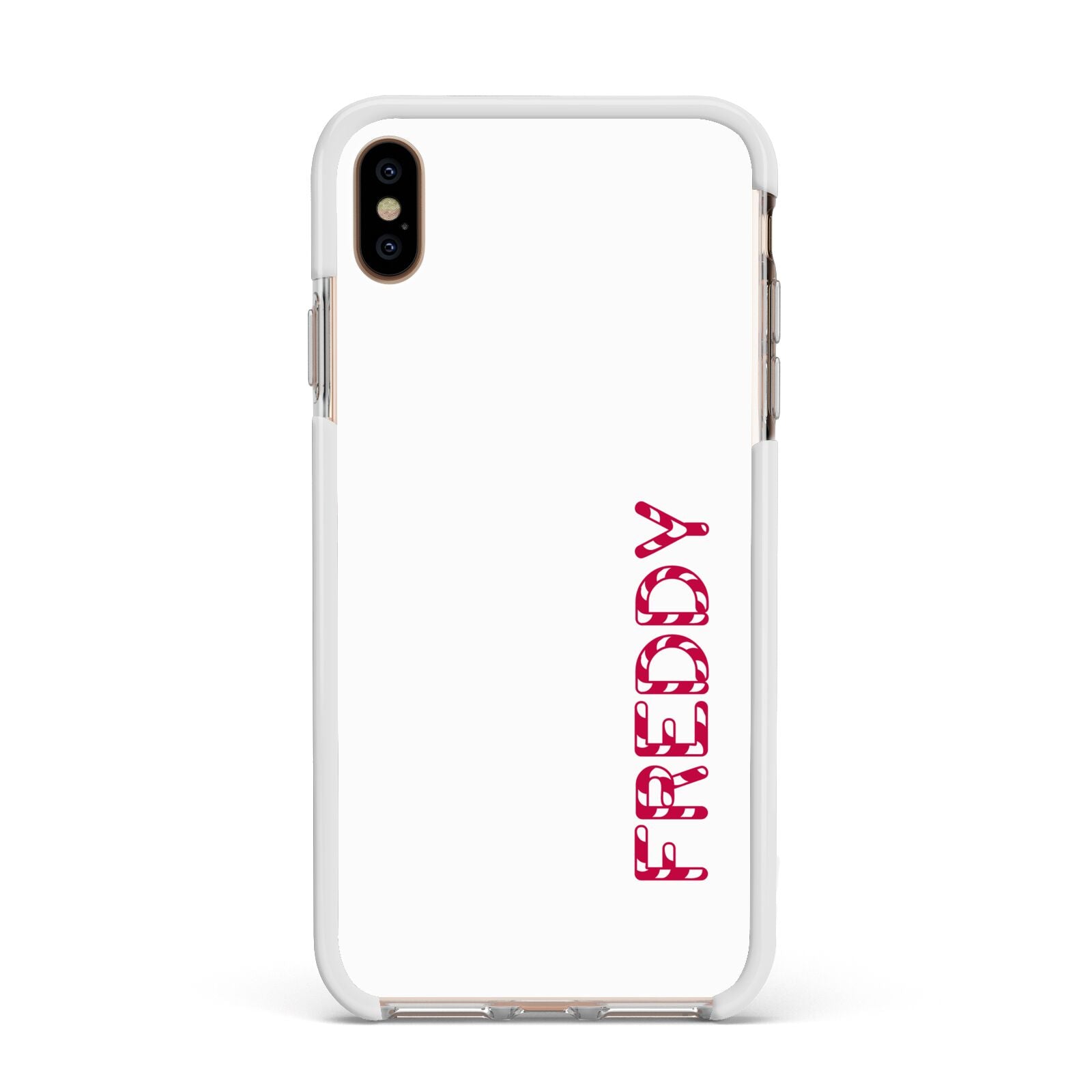 Personalised Candy Cane Name Apple iPhone Xs Max Impact Case White Edge on Gold Phone