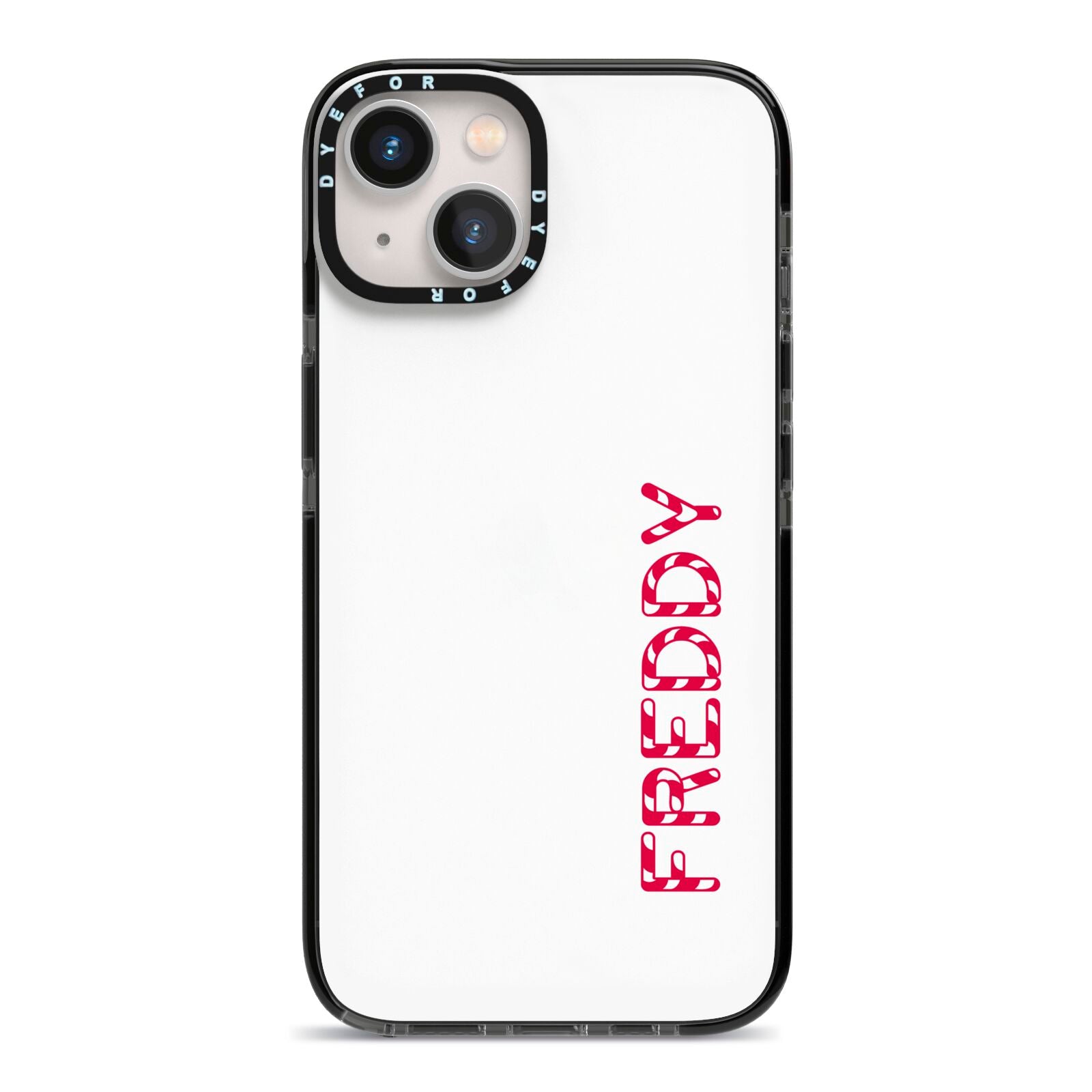 Personalised Candy Cane Name iPhone 13 Black Impact Case on Silver phone